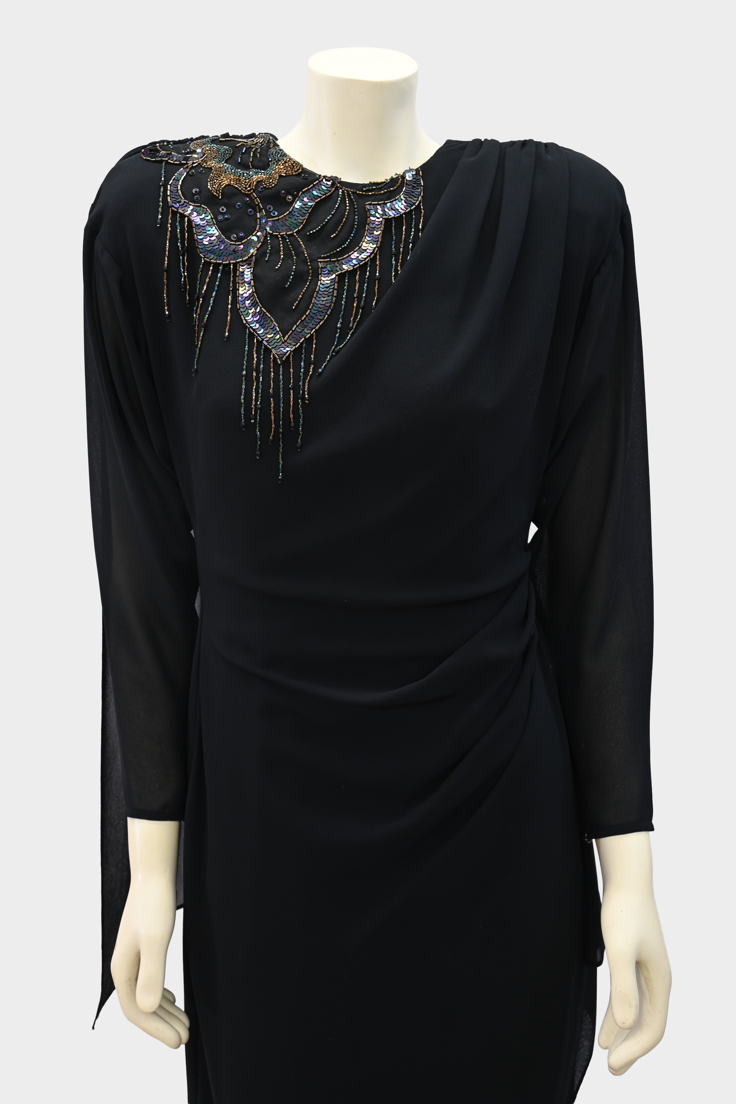 Vintage Casadei Black Beaded Cape Dress