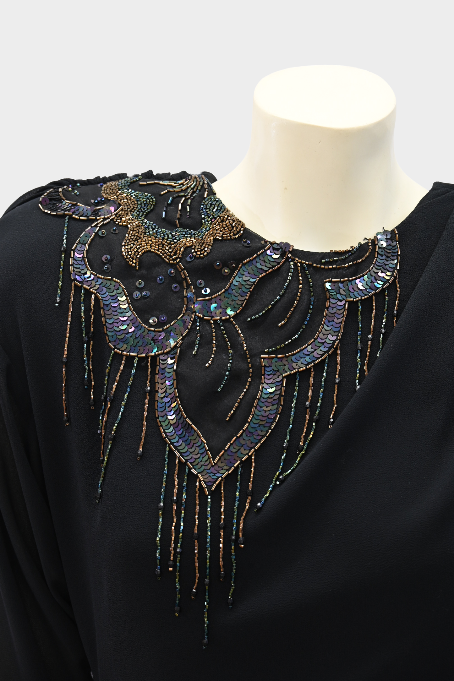 Vintage Casadei Black Beaded Cape Dress