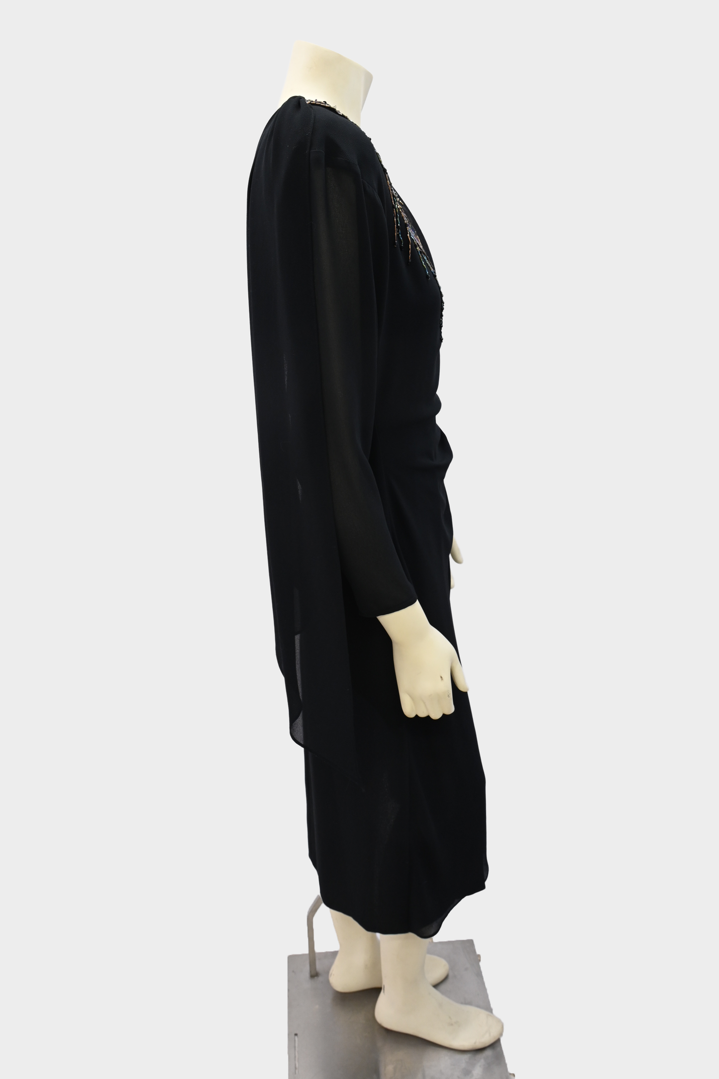 Vintage Casadei Black Beaded Cape Dress