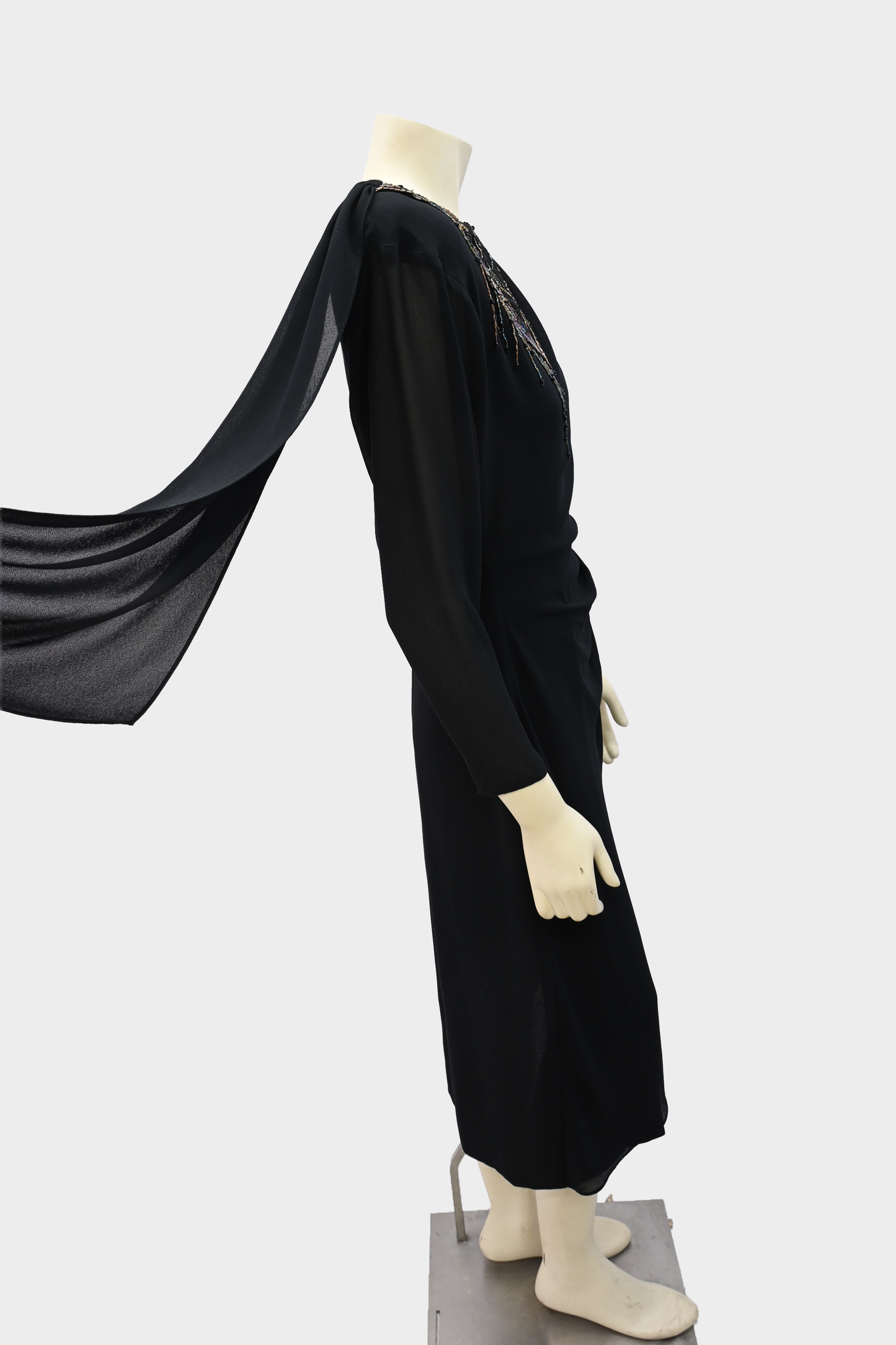 Vintage Casadei Black Beaded Cape Dress