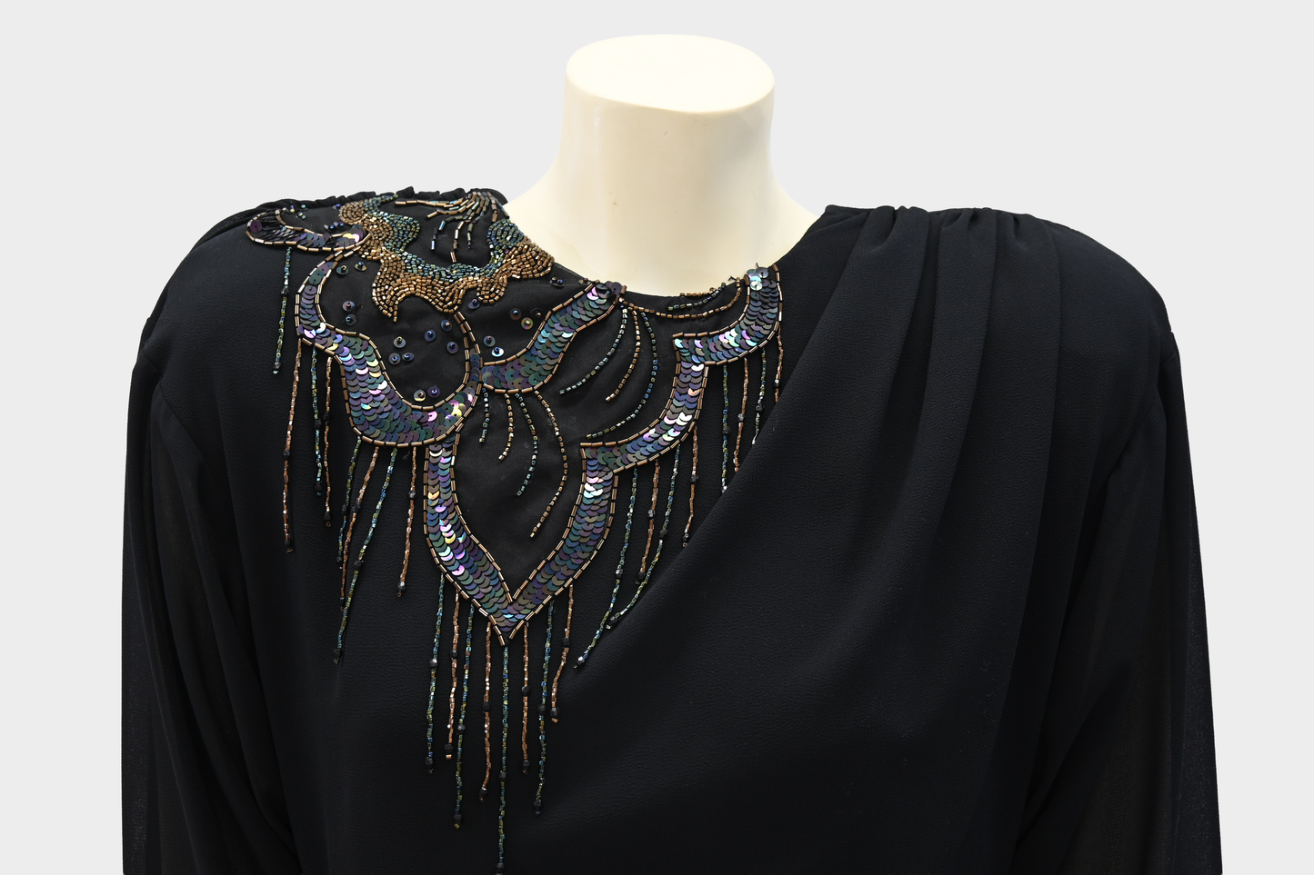 Vintage Casadei Black Beaded Cape Dress