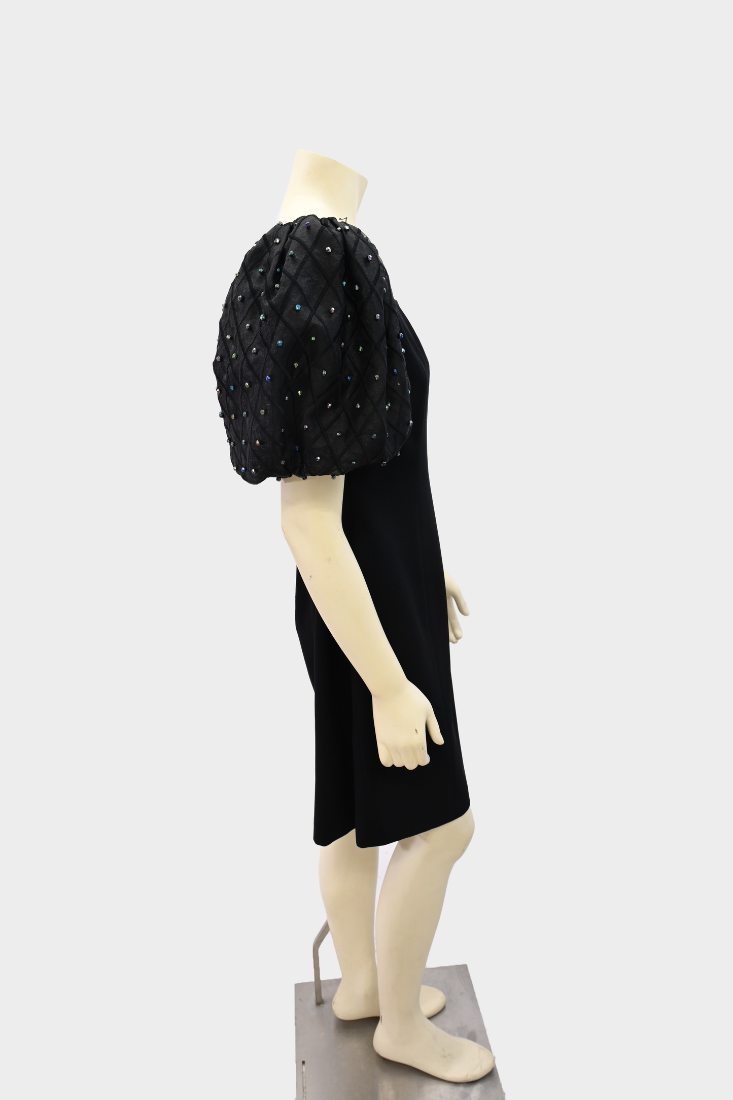 Vintage Rimini Black Cocktail Dress with Beaded Puff Sleeves