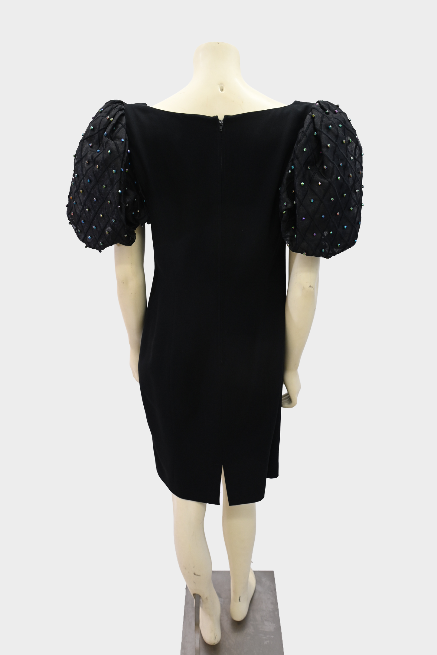 Vintage Rimini Black Cocktail Dress with Beaded Puff Sleeves