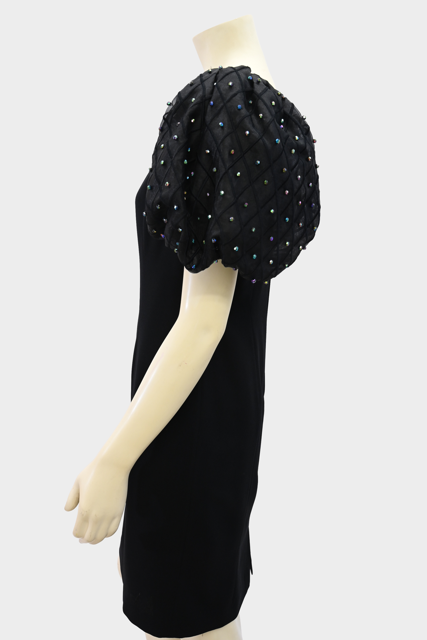 Vintage Rimini Black Cocktail Dress with Beaded Puff Sleeves