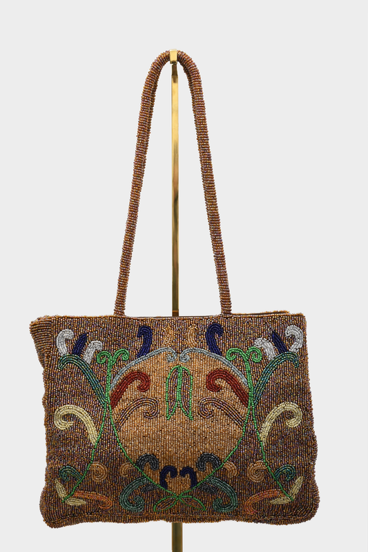 Vintage Multicolor Beaded Floral Shoulder Bag