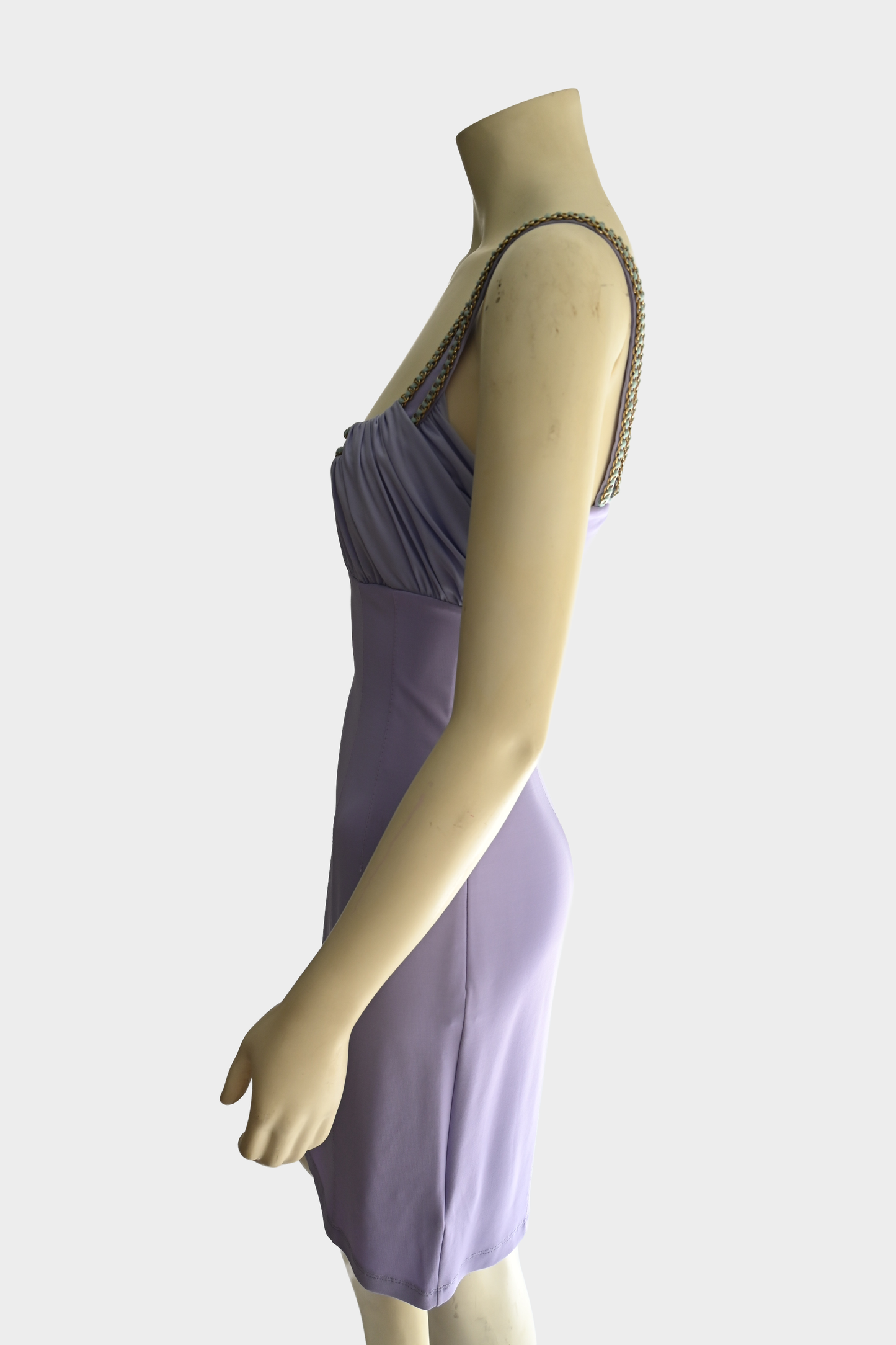 Blumarine Lavender Ruched Chain Trim Sheath Dress