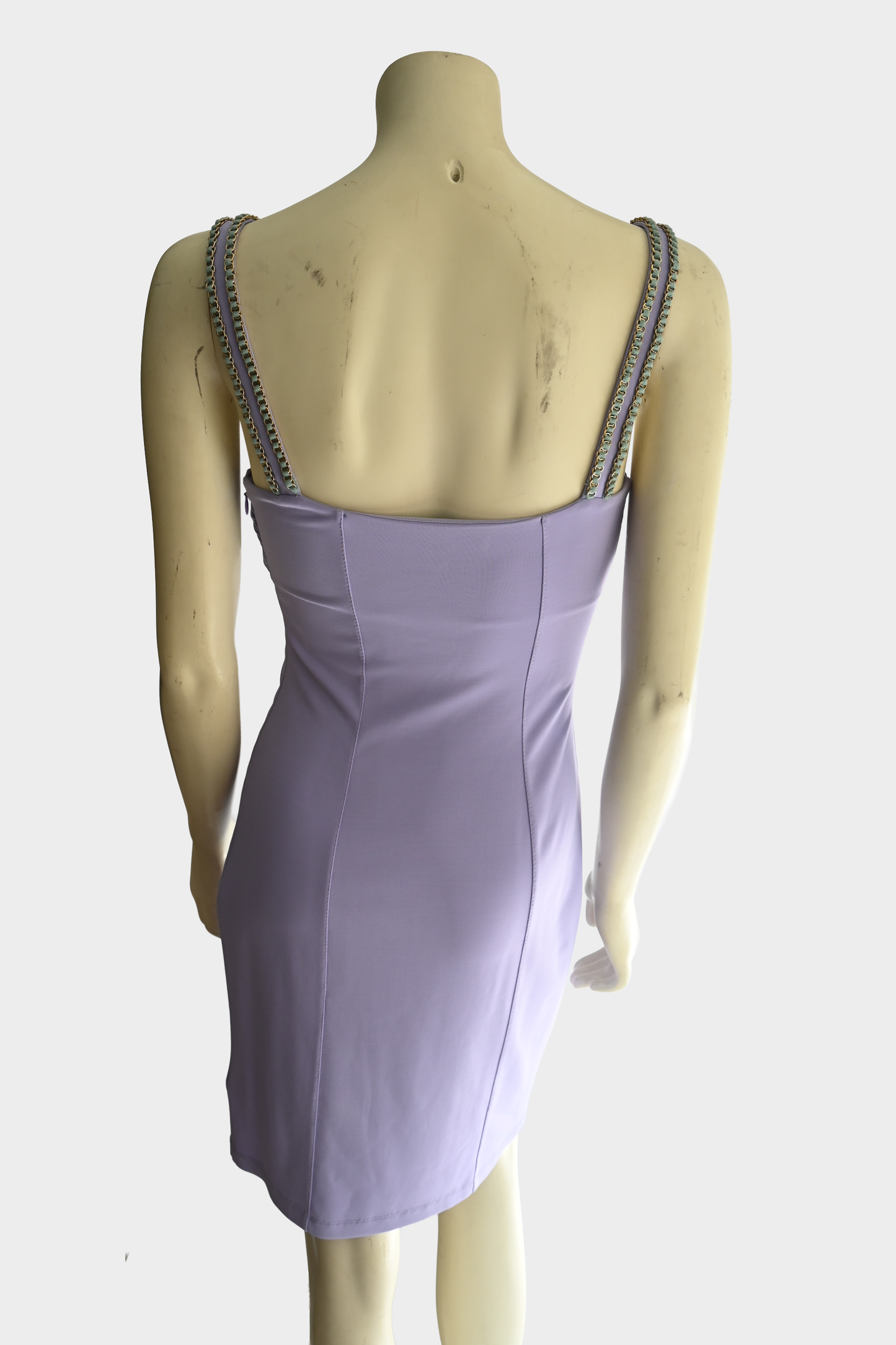 Blumarine Lavender Ruched Chain Trim Sheath Dress