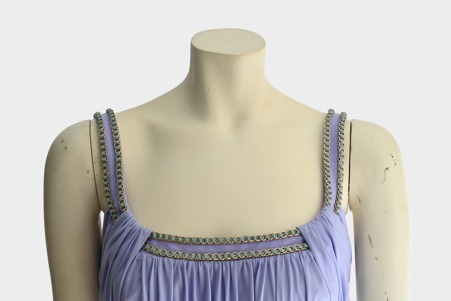 Blumarine Lavender Ruched Chain Trim Sheath Dress