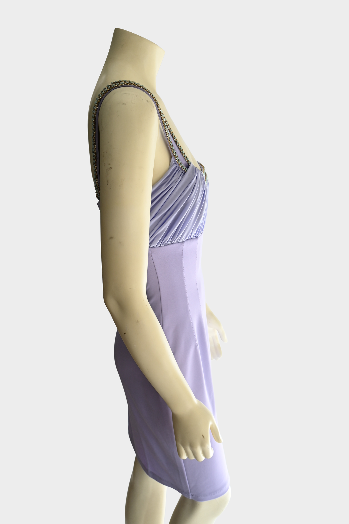 Blumarine Lavender Ruched Chain Trim Sheath Dress