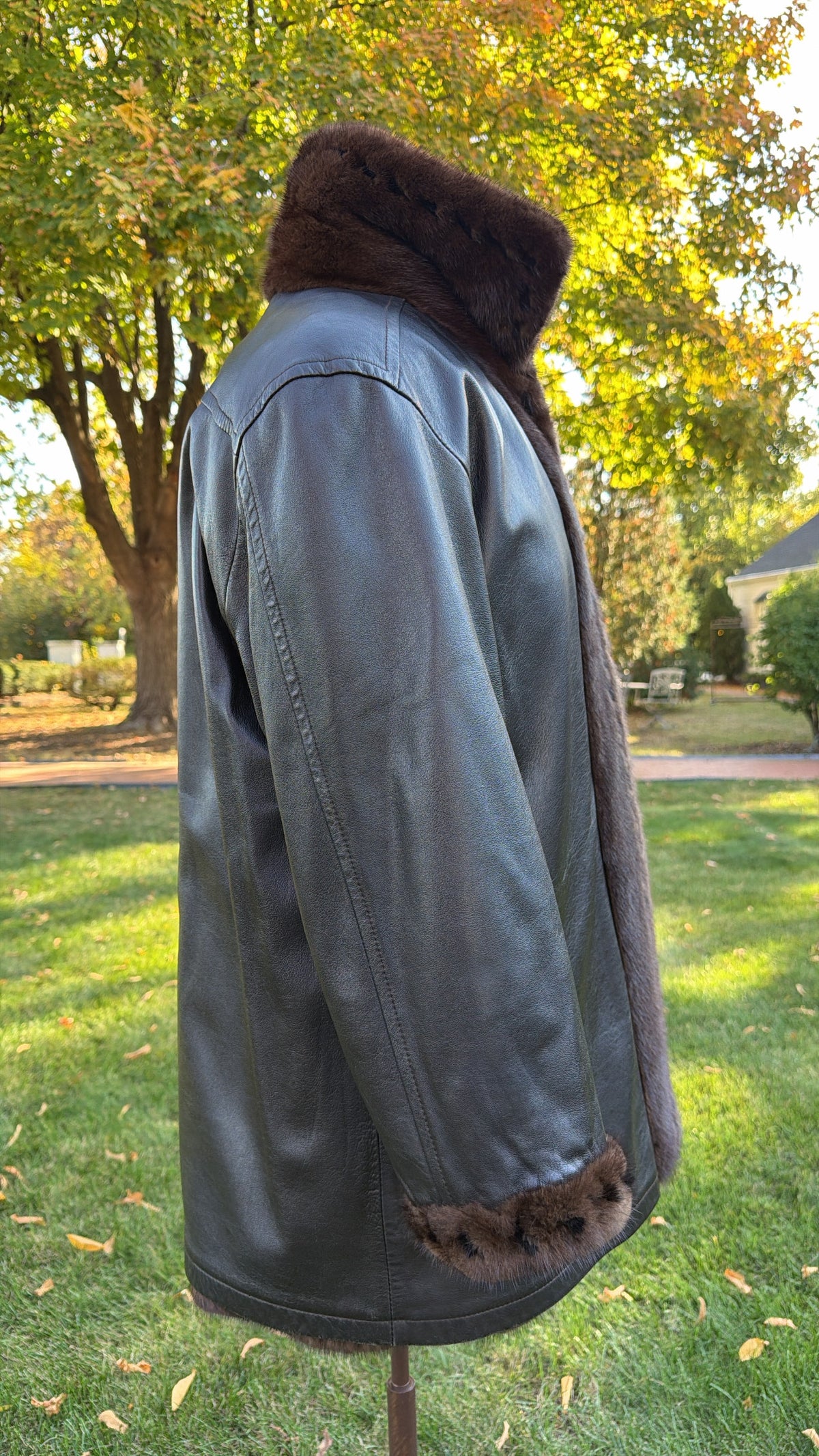 Neiman Marcus Mink Fur & Leather Whipstitch Reversible Jacket