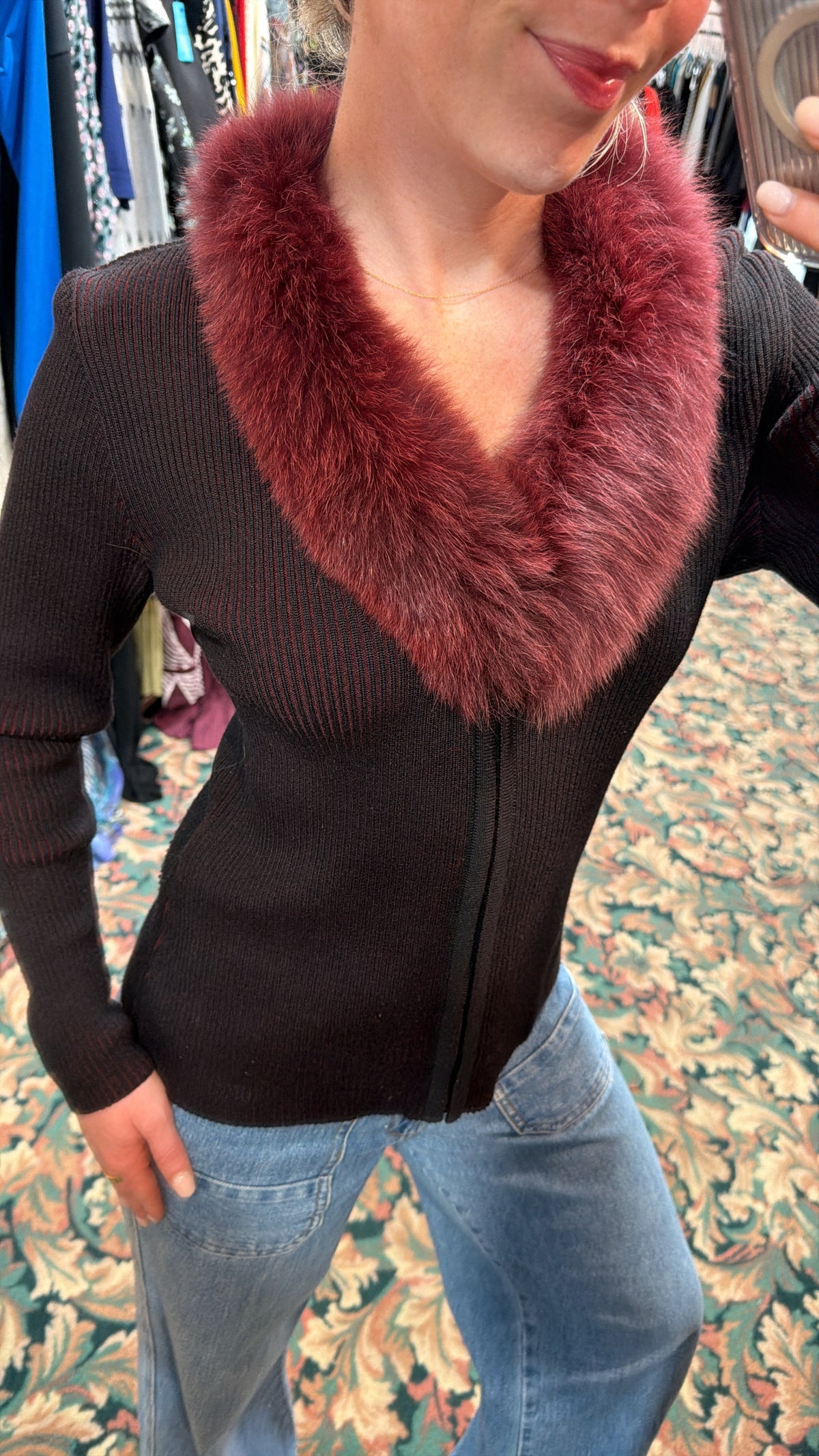 Vintage Saks Fifth Avenue Wool & Fox Fur Sweater