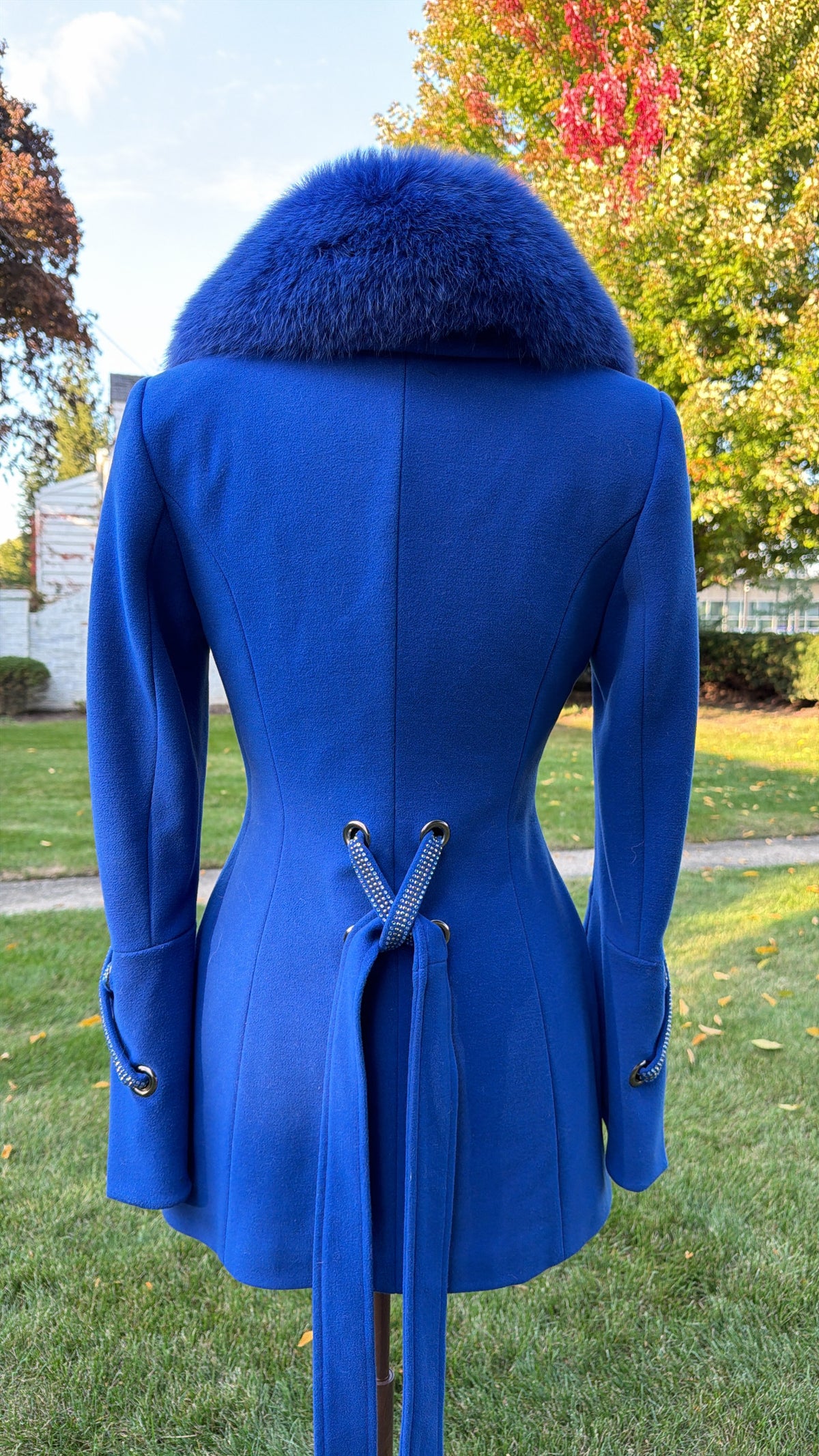 Carlot Corp. Cobalt Blue Wool Jacket with Removable Fox Fur Collar