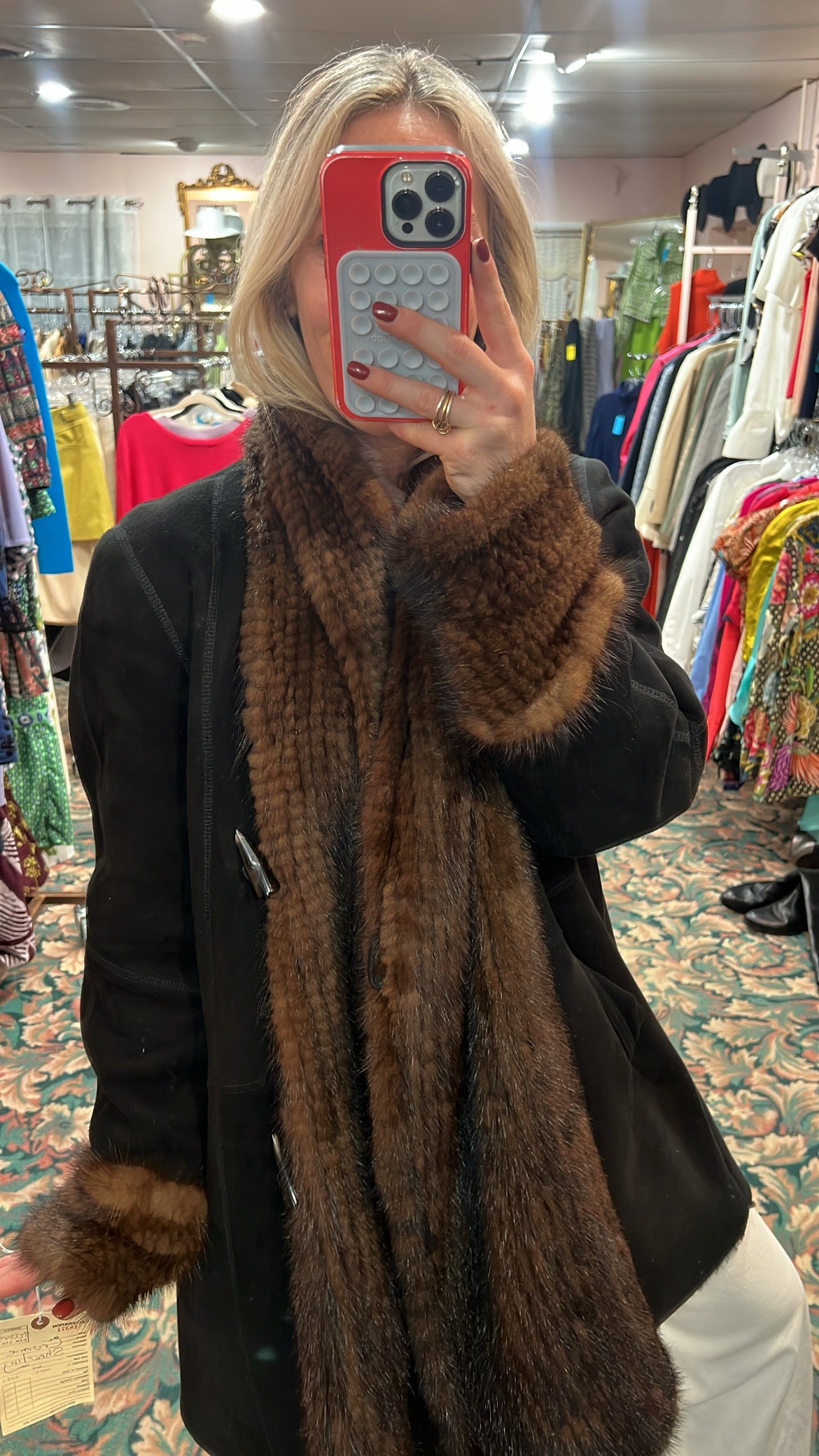 Sheepskin Leather and Mink Reversible Fur Coat