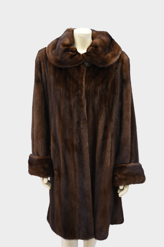 Chocolate Brown Mink Swing Coat with Shawl Collar