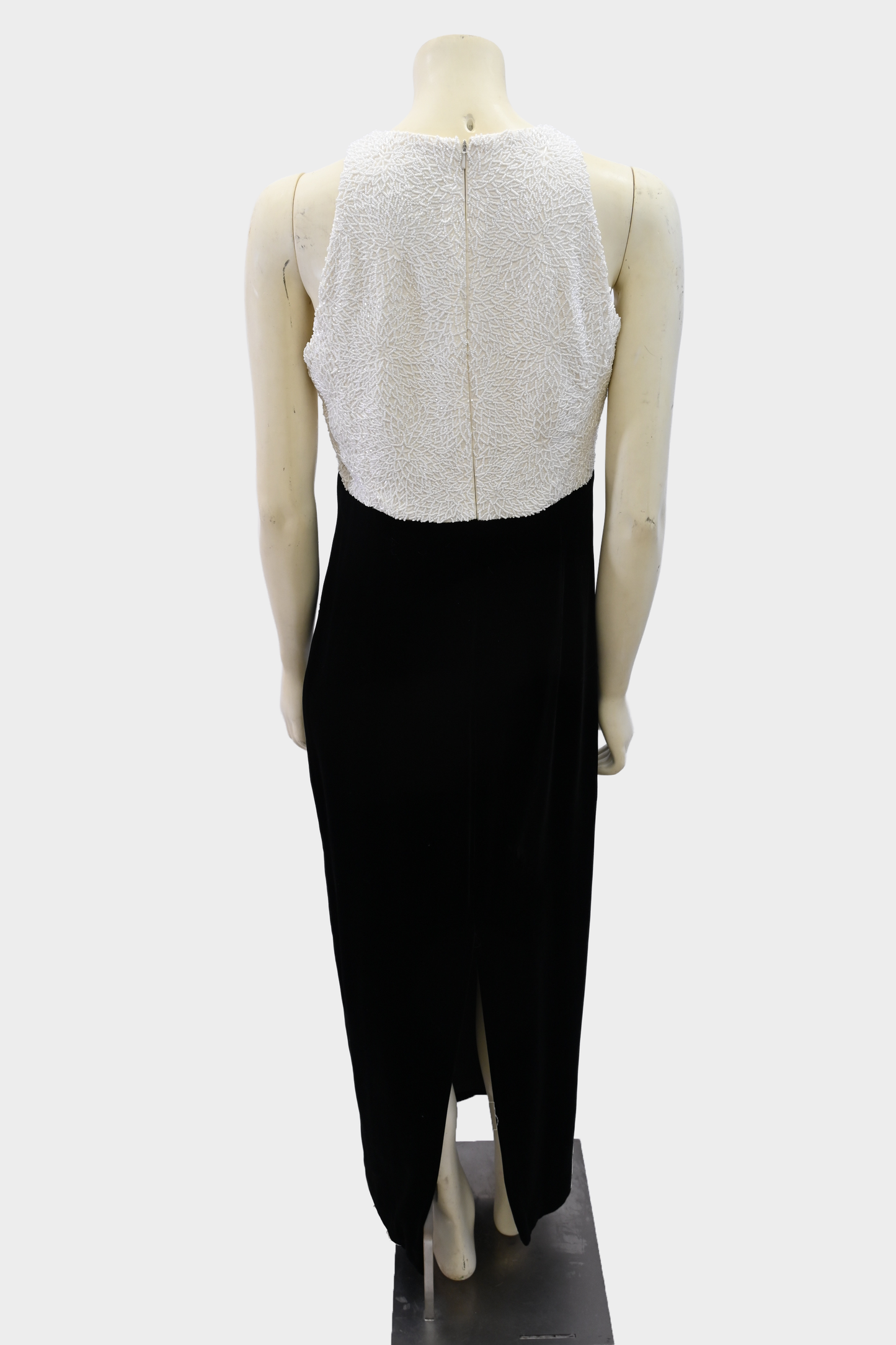 Carmen Marc Valvo Black Beaded Velvet Evening Gown