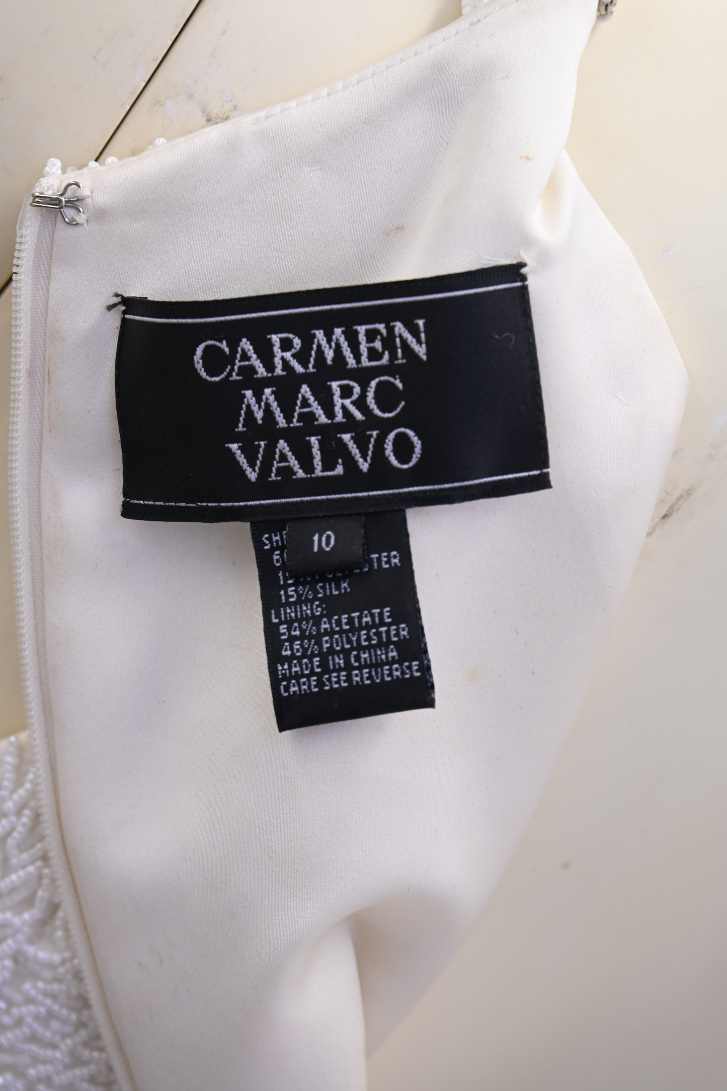 Carmen Marc Valvo Black Beaded Velvet Evening Gown
