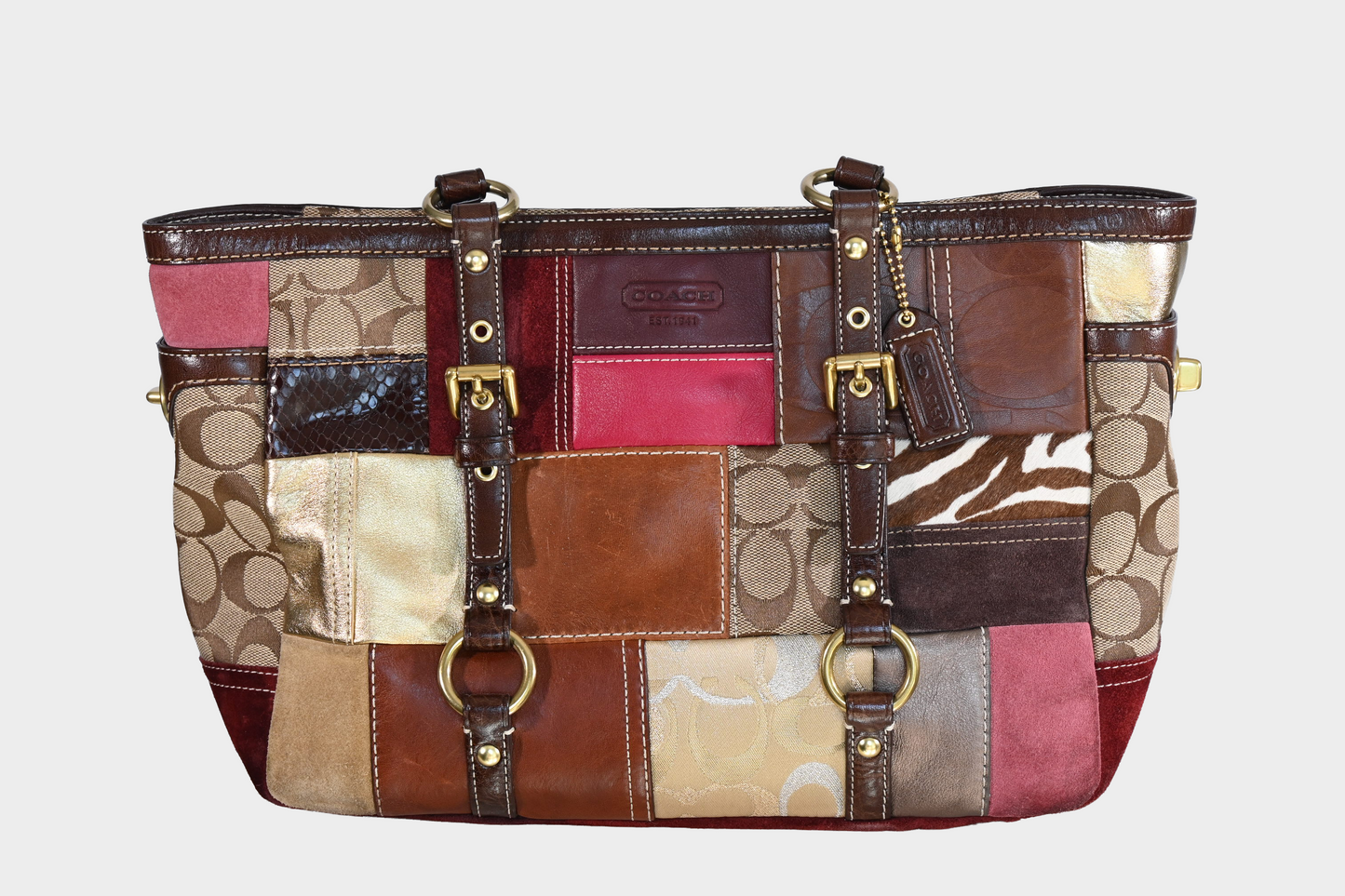 Coach Signature Patchwork Leather Canvas Tote Bag