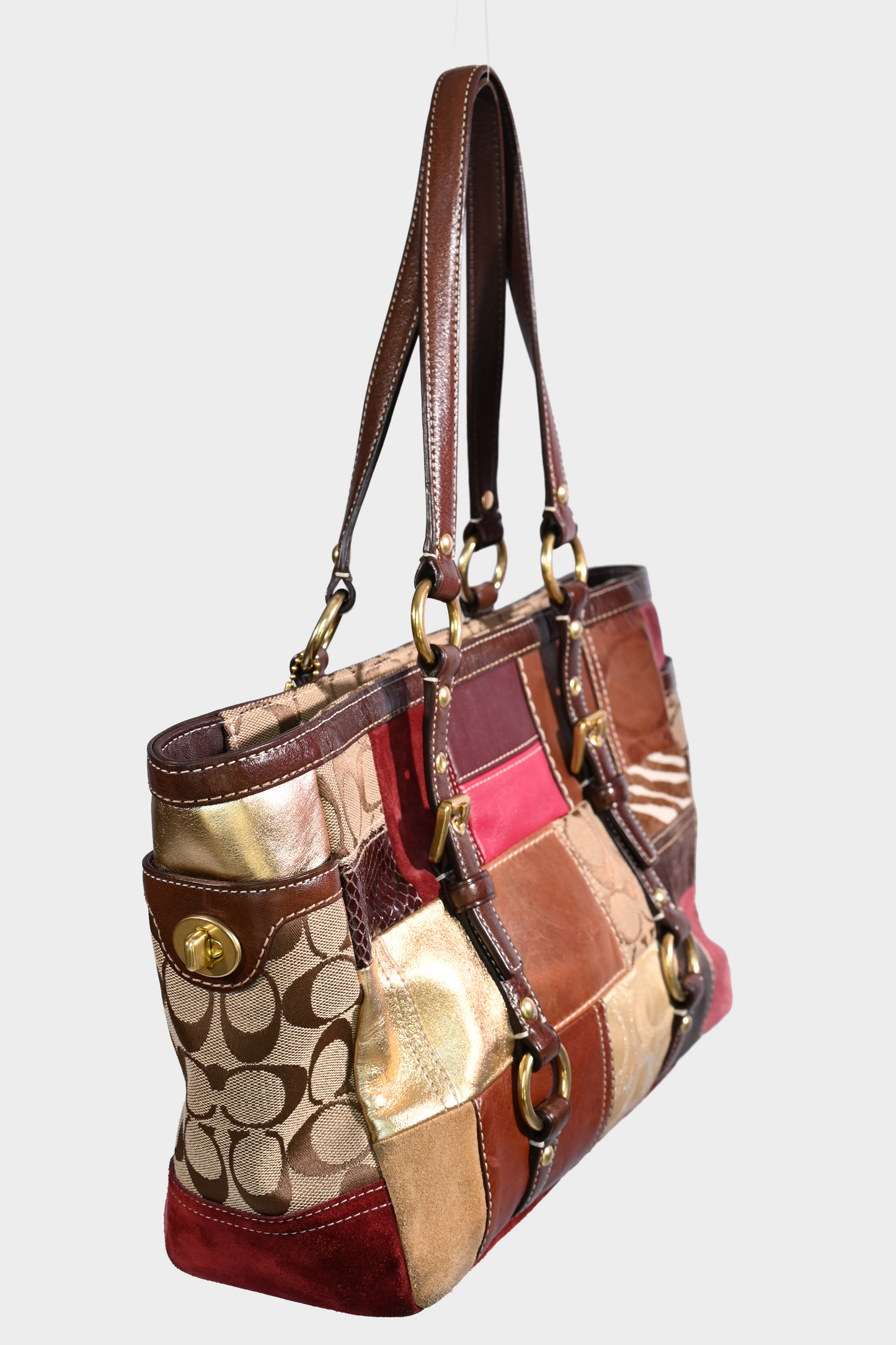 Coach Signature Patchwork Leather Canvas Tote Bag