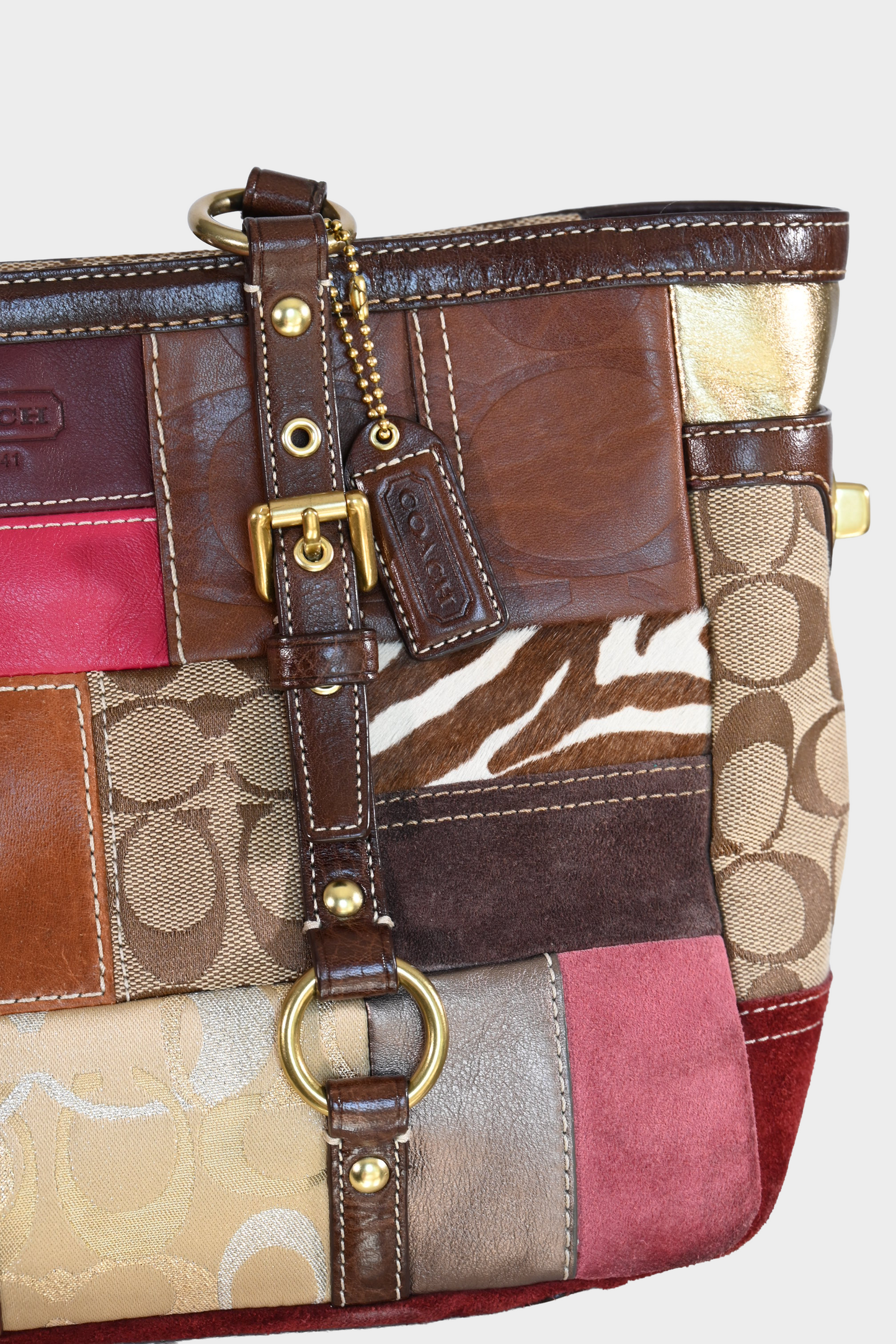 Coach Signature Patchwork Leather Canvas Tote Bag