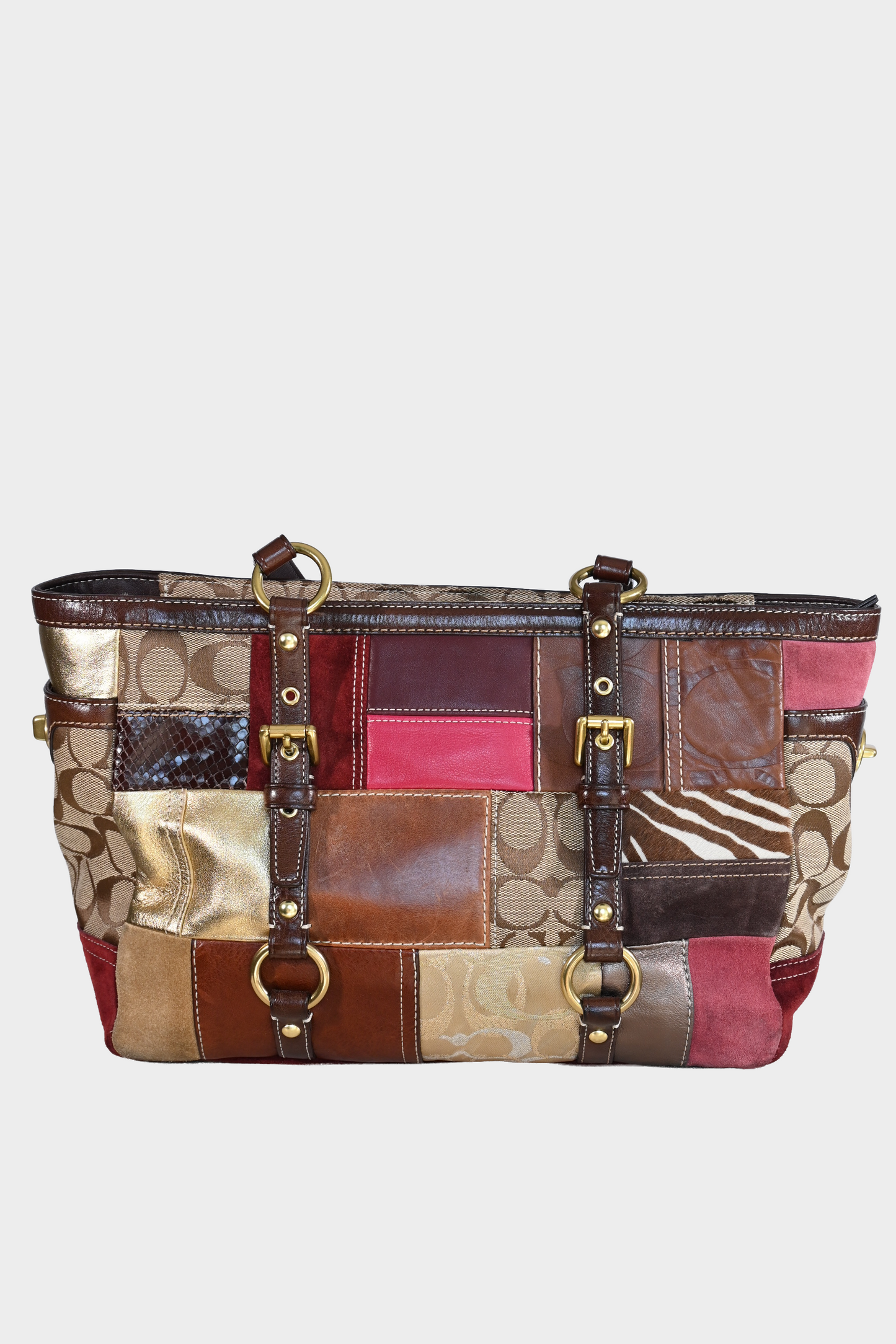 Coach Signature Patchwork Leather Canvas Tote Bag
