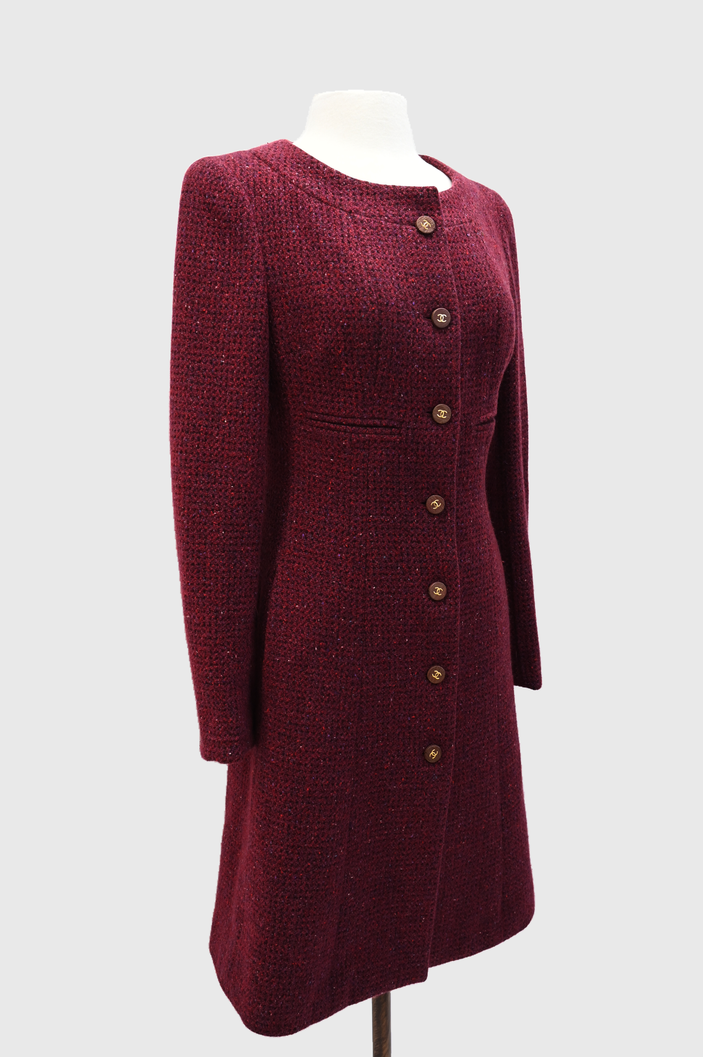Chanel Cashmere Burgundy Tweed Coat 2001 Collection