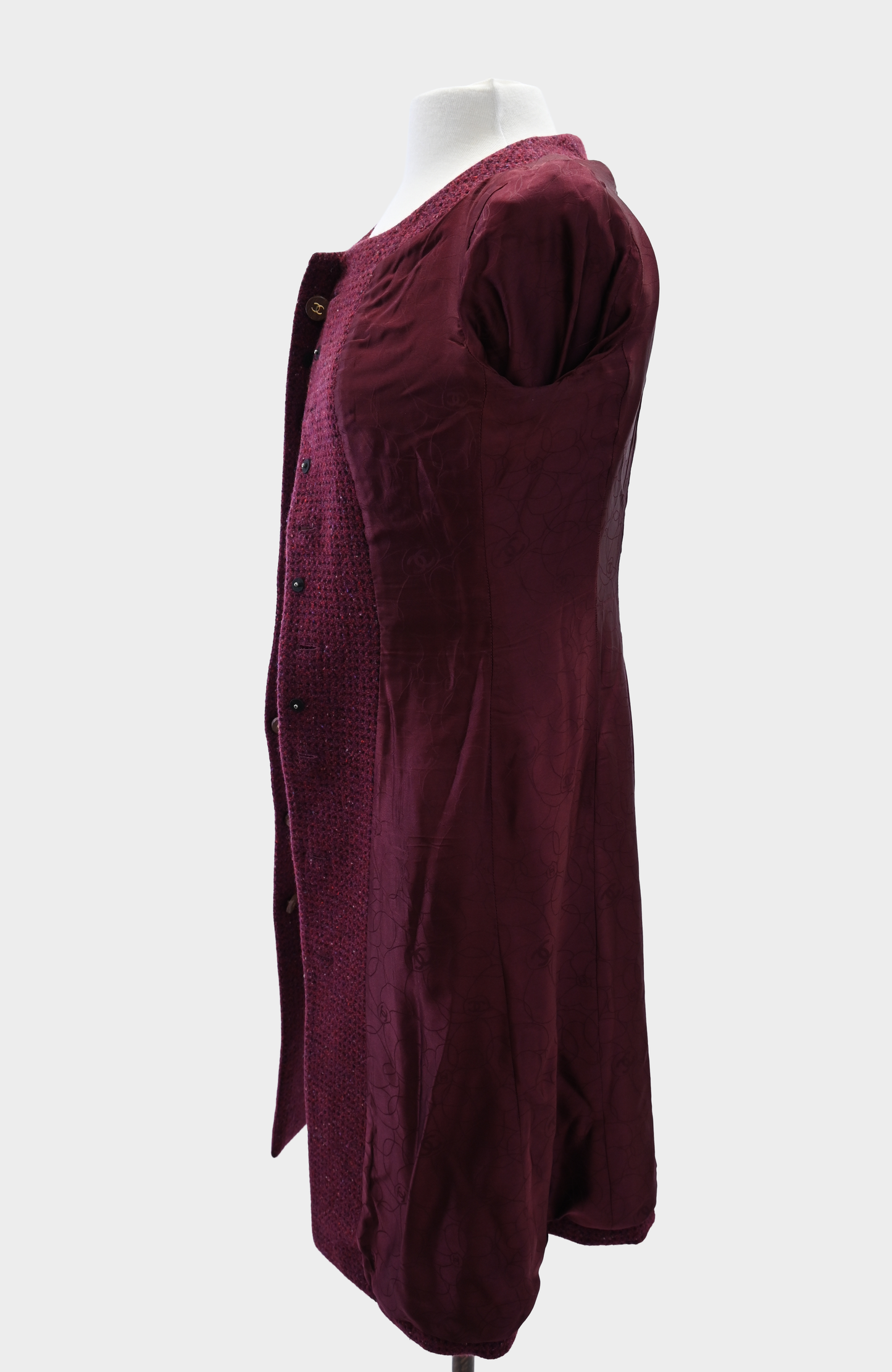 Chanel Cashmere Burgundy Tweed Coat 2001 Collection