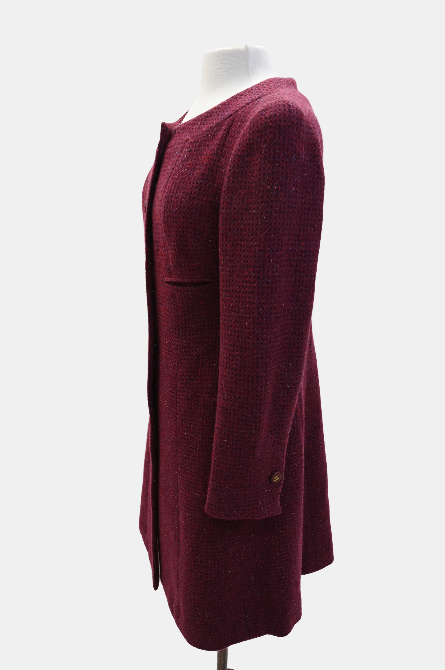 Chanel Cashmere Burgundy Tweed Coat 2001 Collection