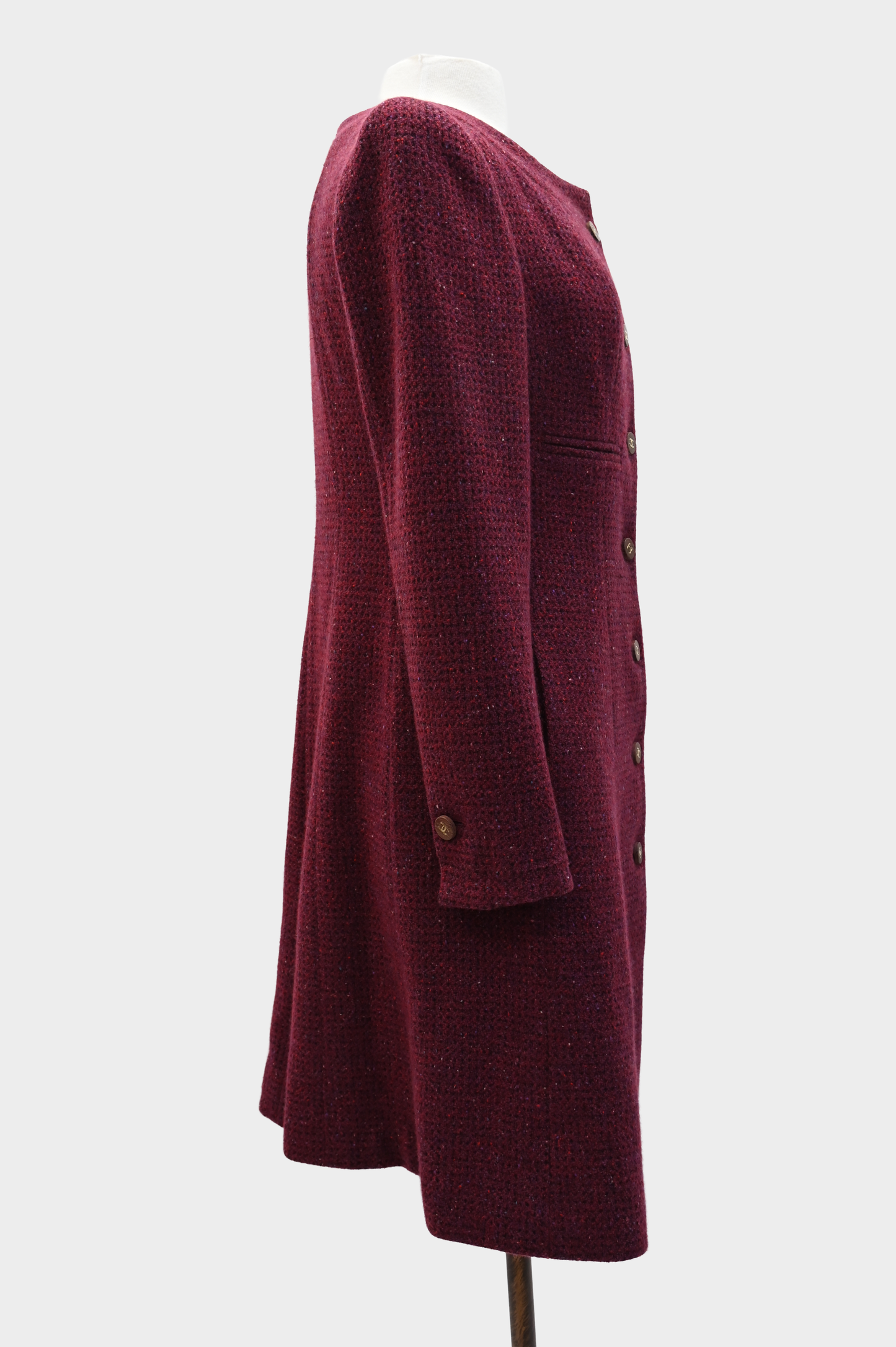 Chanel Cashmere Burgundy Tweed Coat 2001 Collection