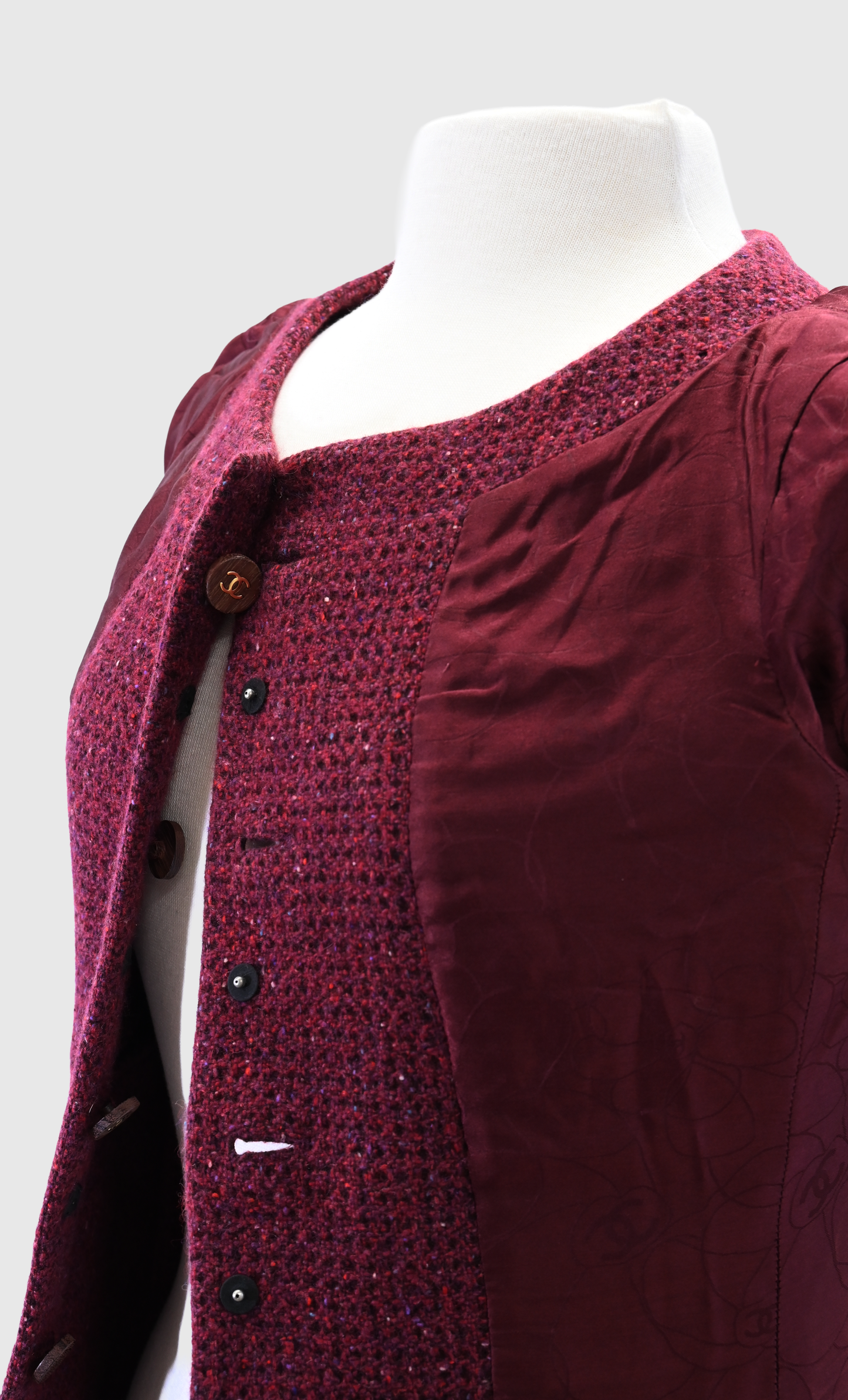 Chanel Cashmere Burgundy Tweed Coat 2001 Collection