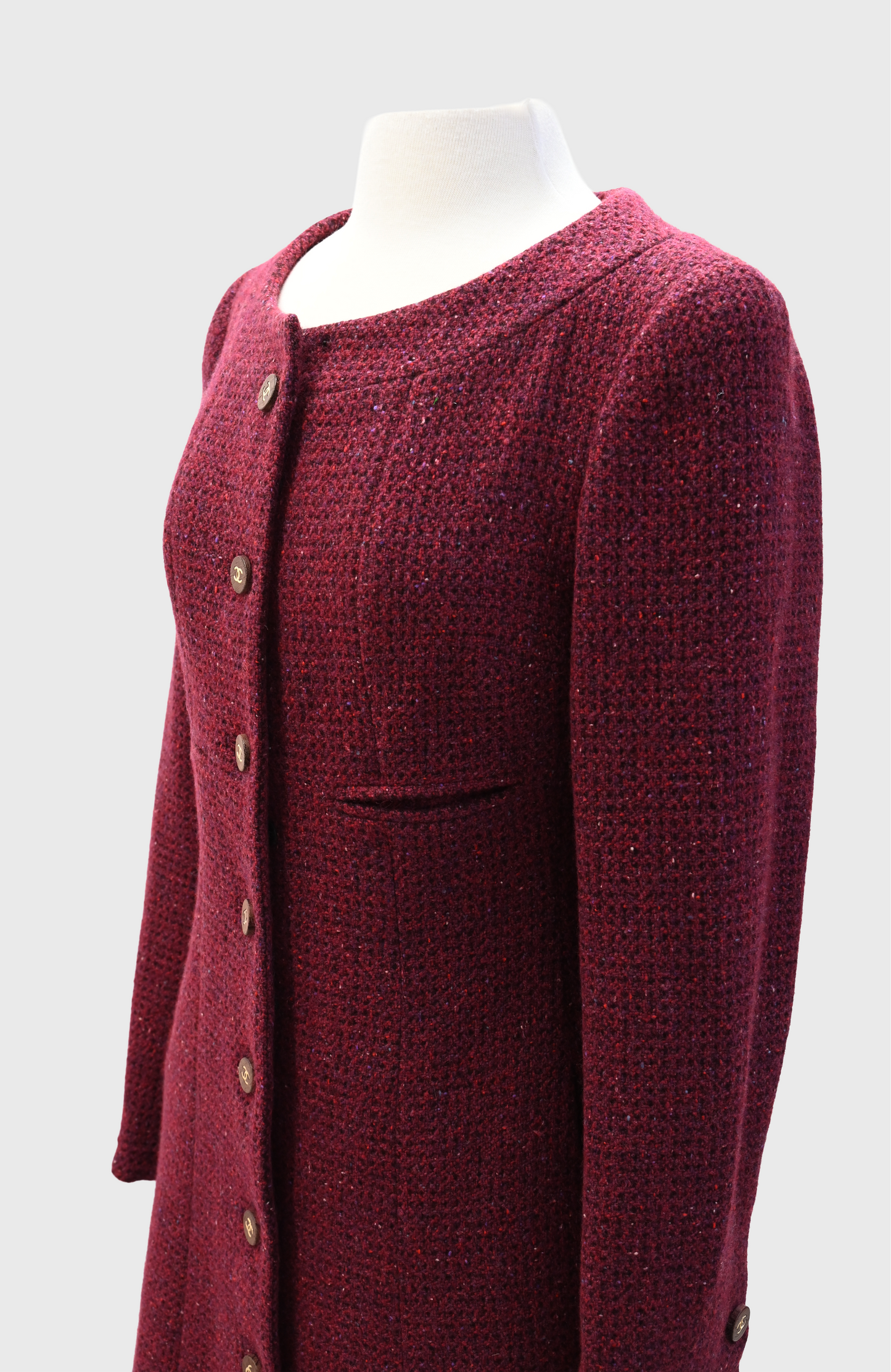 Chanel Cashmere Burgundy Tweed Coat 2001 Collection