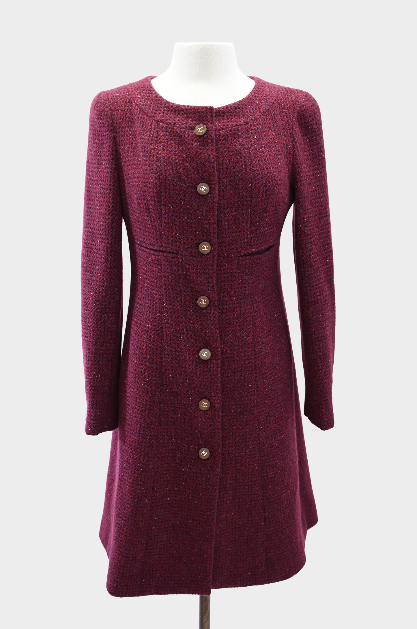 Chanel Cashmere Burgundy Tweed Coat 2001 Collection