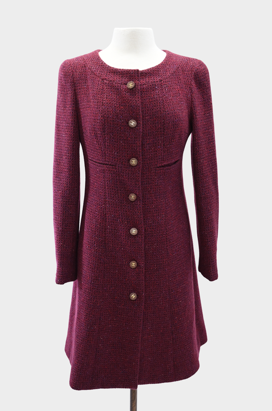 Chanel Cashmere Burgundy Tweed Coat 2001 Collection