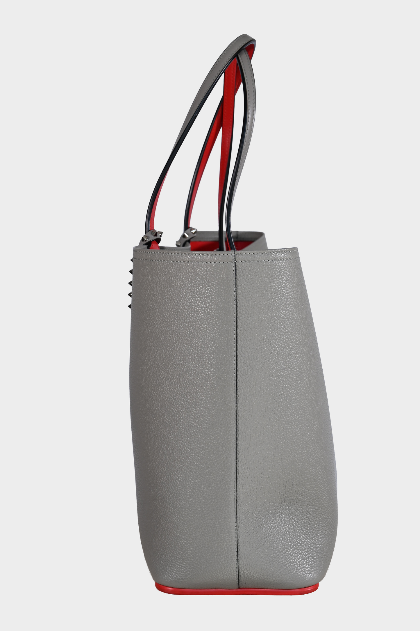 Christian Louboutin Cabata Small Gray Calf Leather Studded Tote Bag with Pouch