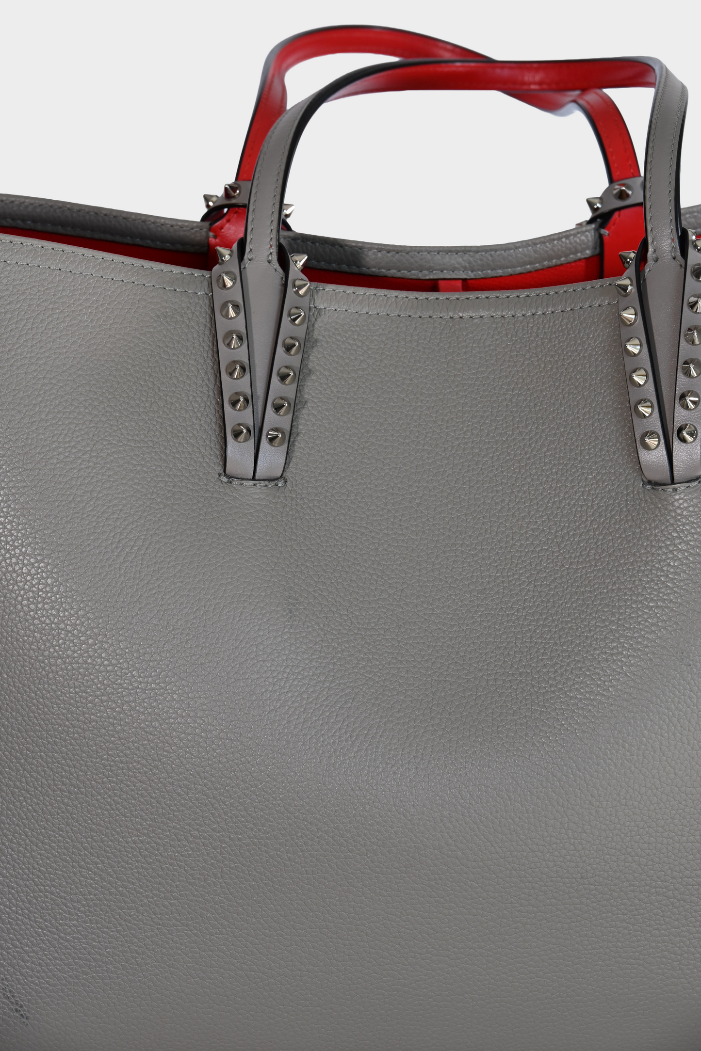 Christian Louboutin Cabata Small Gray Calf Leather Studded Tote Bag with Pouch
