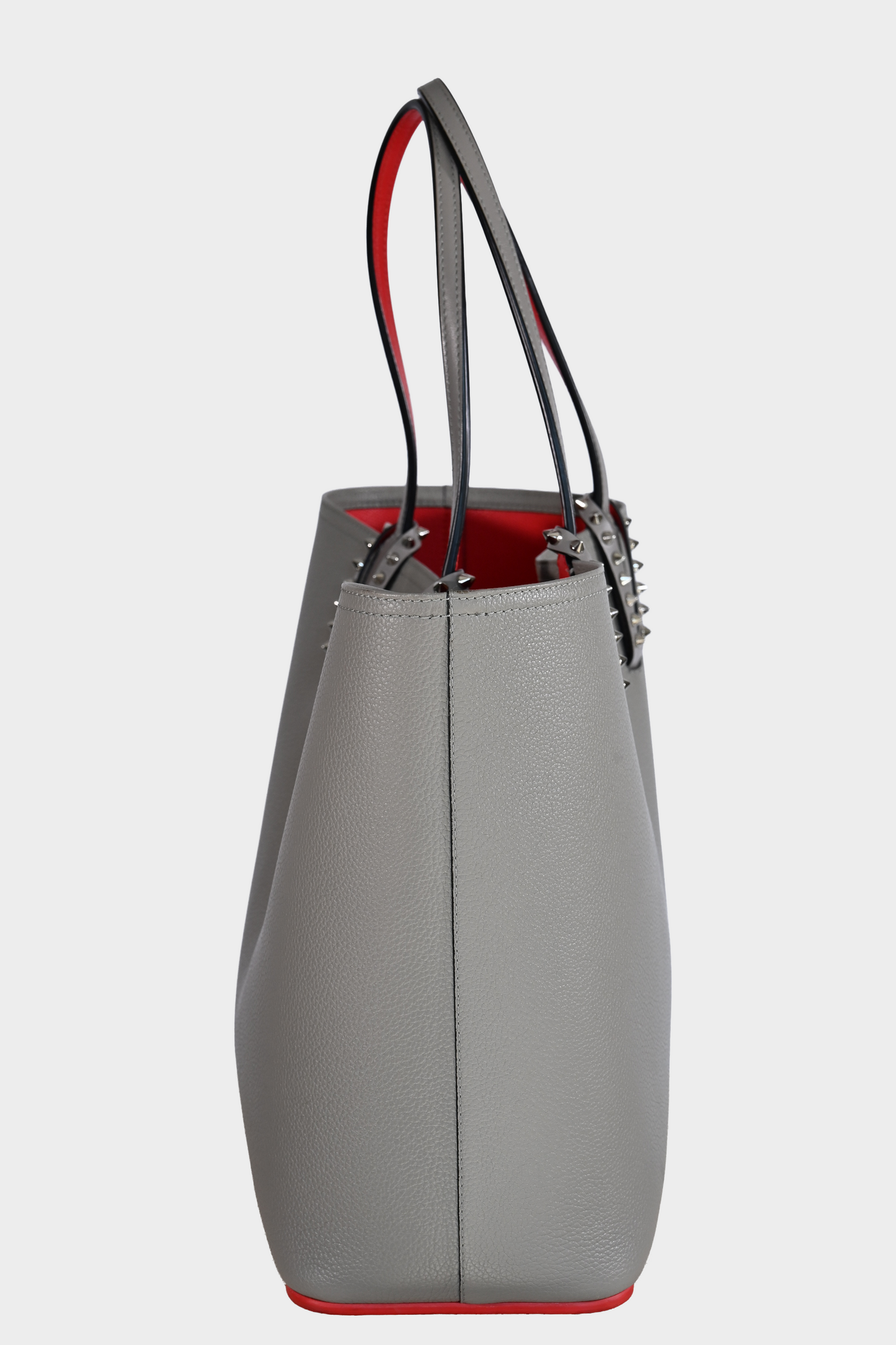 Christian Louboutin Cabata Small Gray Calf Leather Studded Tote Bag with Pouch