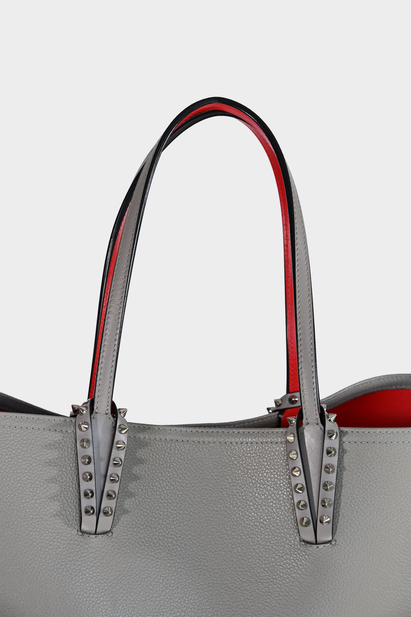 Christian Louboutin Cabata Small Gray Calf Leather Studded Tote Bag with Pouch