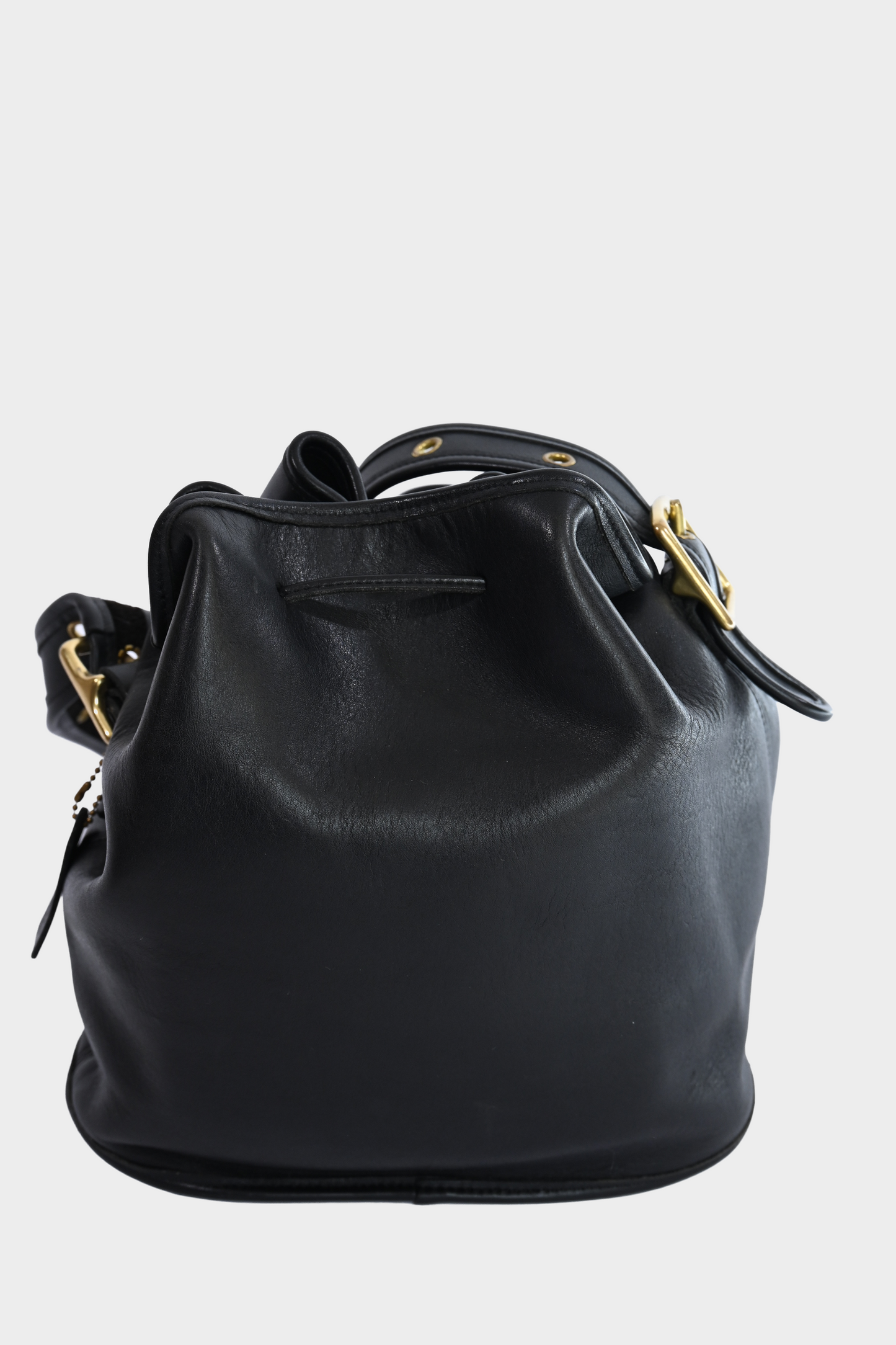 Vintage Coach 9952 Black Leather Drawstring Bucket Bag Brass Hardware USA