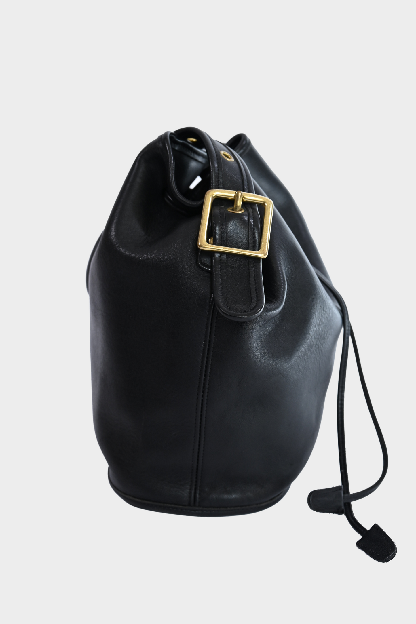 Vintage Coach 9952 Black Leather Drawstring Bucket Bag Brass Hardware USA