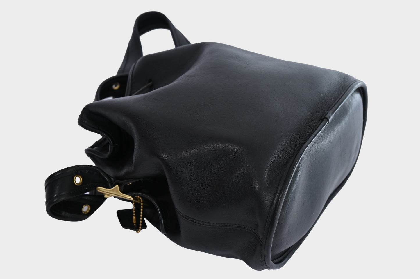 Vintage Coach 9952 Black Leather Drawstring Bucket Bag Brass Hardware USA