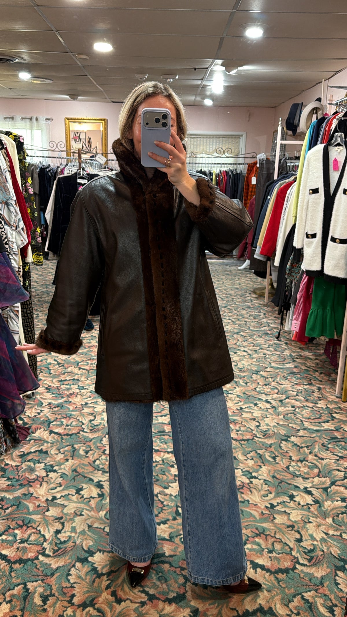 Neiman Marcus Mink Fur & Leather Whipstitch Reversible Jacket