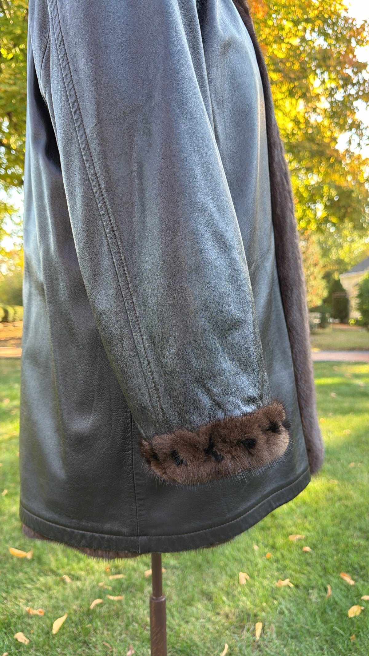 Neiman Marcus Mink Fur & Leather Whipstitch Reversible Jacket