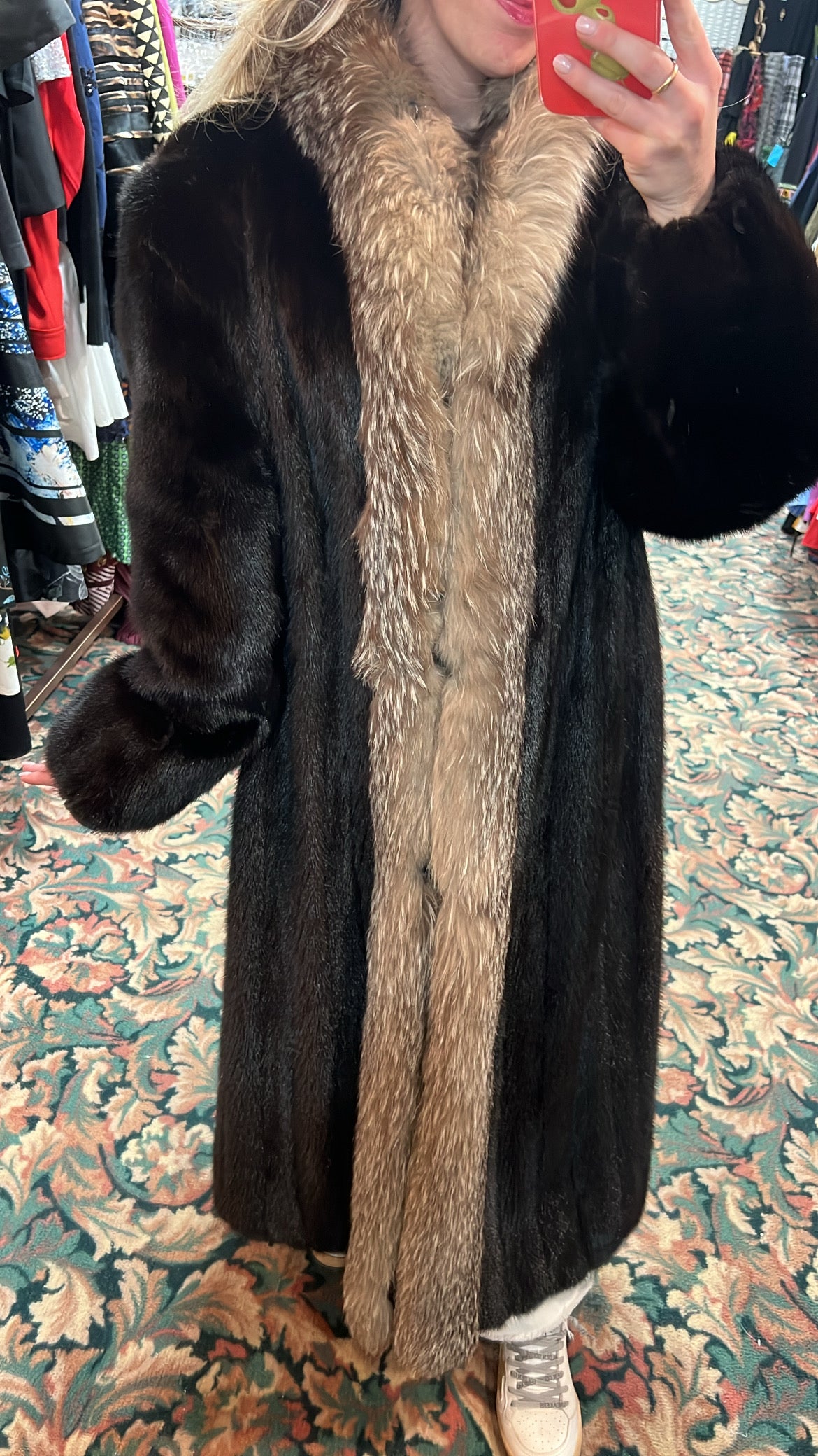 Mink Coat with Silver Fox Tuxedo Trim