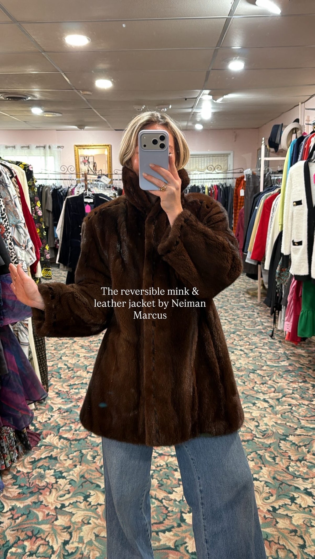 Neiman Marcus Mink Fur & Leather Whipstitch Reversible Jacket