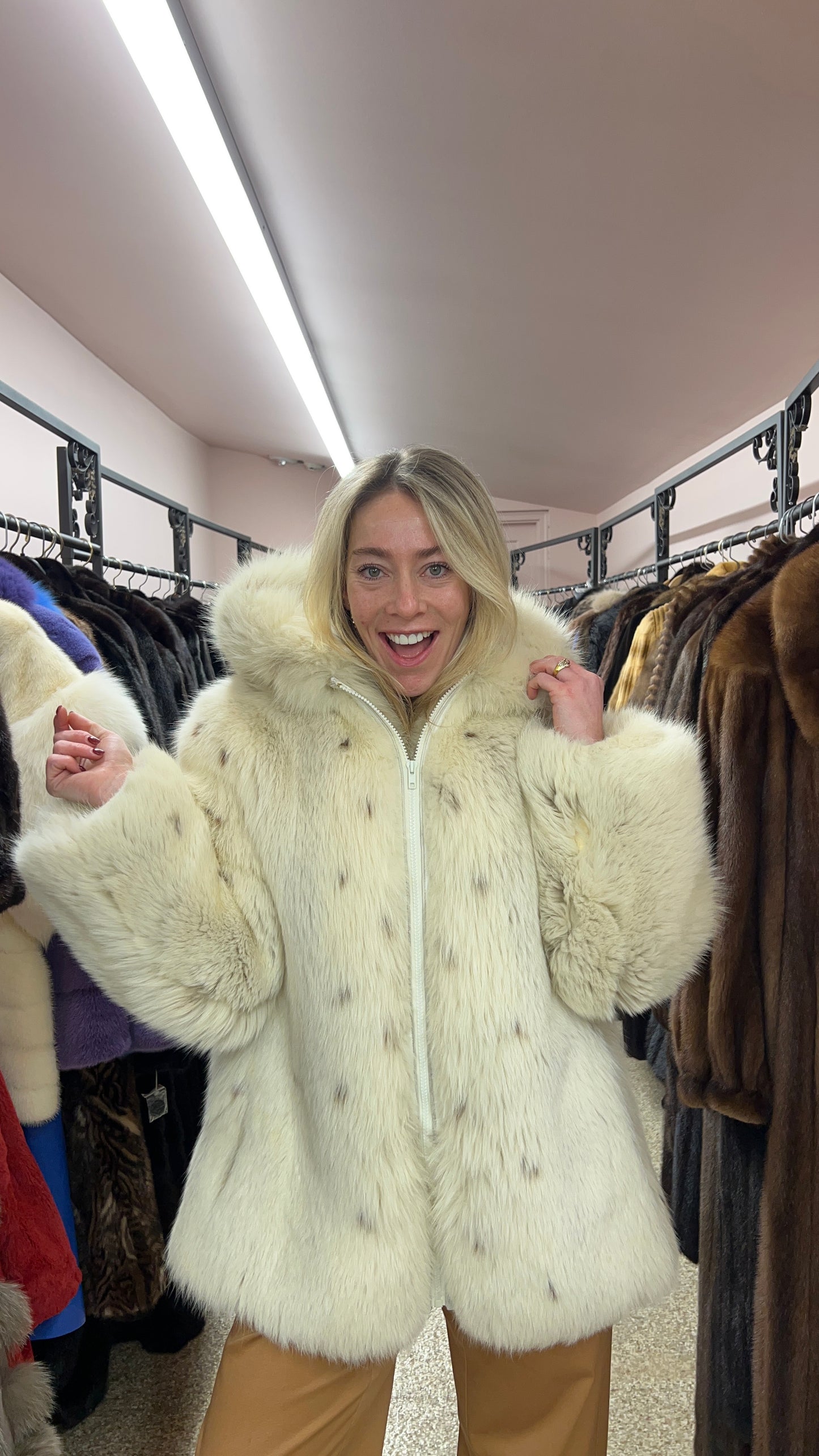 Spotted Fox Fur Bomber Jacket