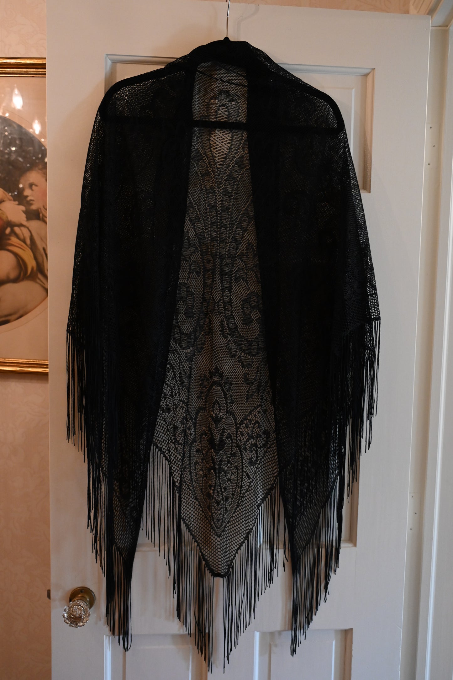 Vintage Black Lace Fringe Shawl