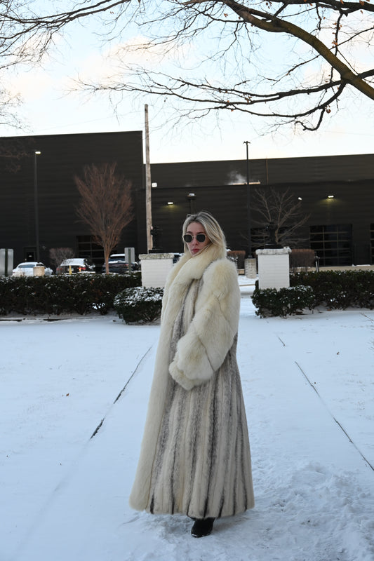 Ivory Cross Mink Coat with Fox Swirl Sleeves
