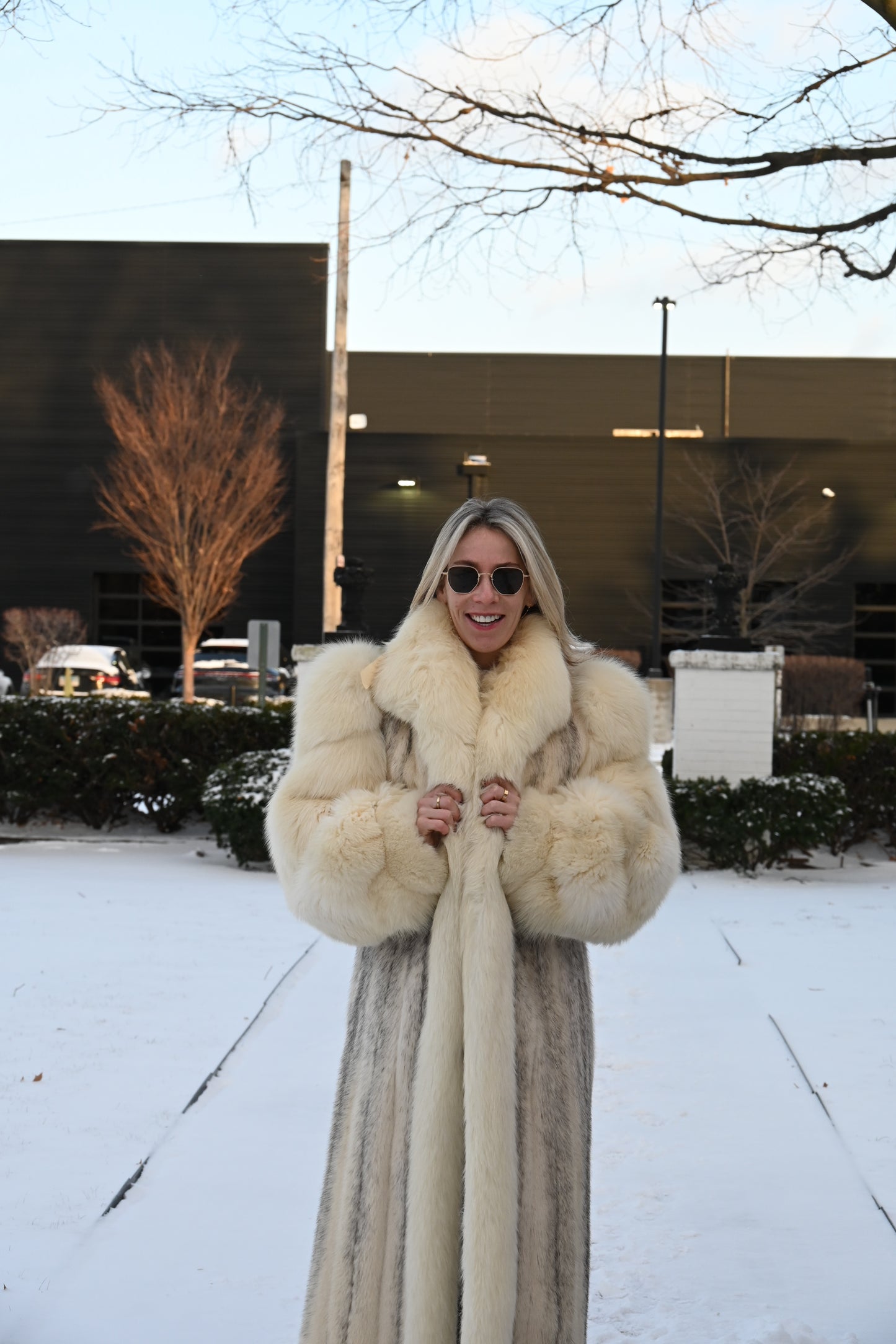 Ivory Cross Mink Coat with Fox Swirl Sleeves
