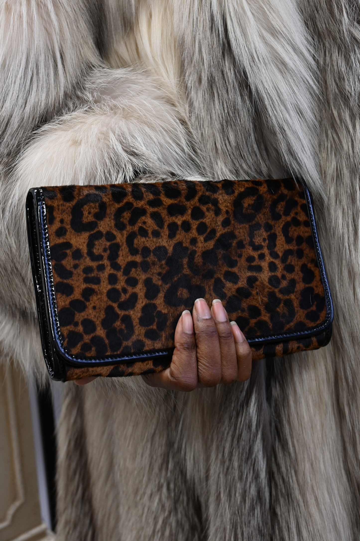 LK Bennett Leopard Pony Hair Clutch Crossbody