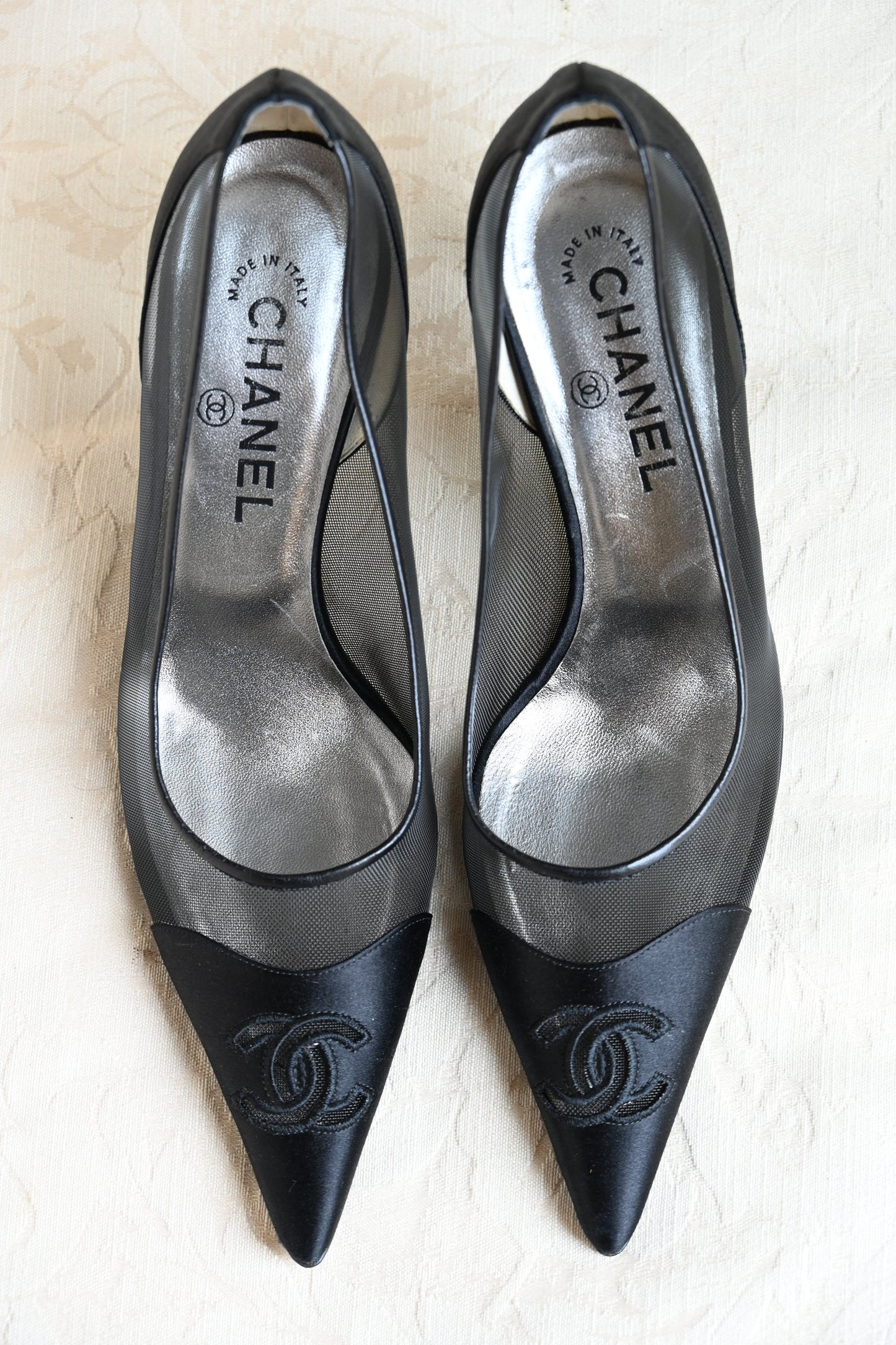 Chanel Satin & Mesh Kitten Heels