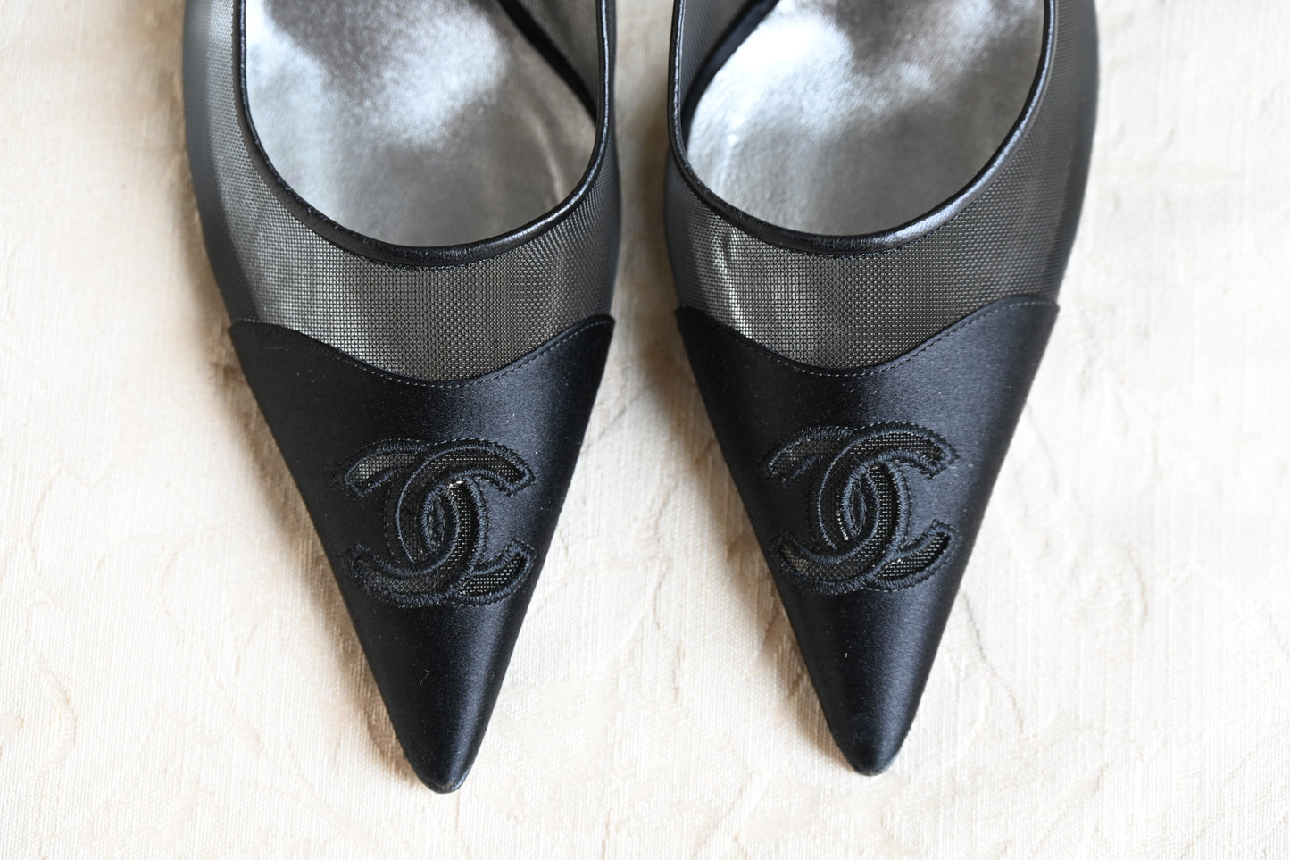 Chanel Satin & Mesh Kitten Heels